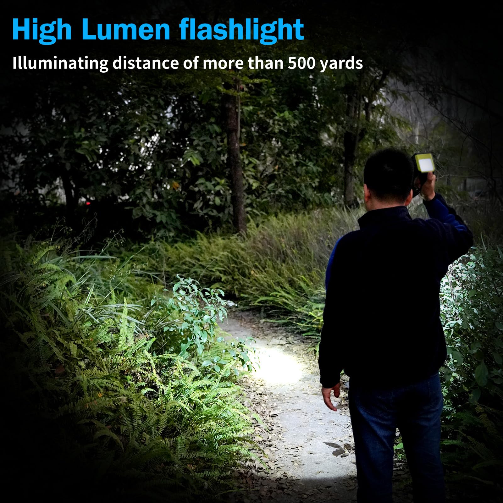 Bochaos Led Spotlight, 10000 Lumens Rechargeable Flashlight, 90° Rotate, 8 Modes With Cob& Tail Light, Ipx5 Waterproof,4800Mah Battery, Handheld Flashlight For Camping, Emergency
