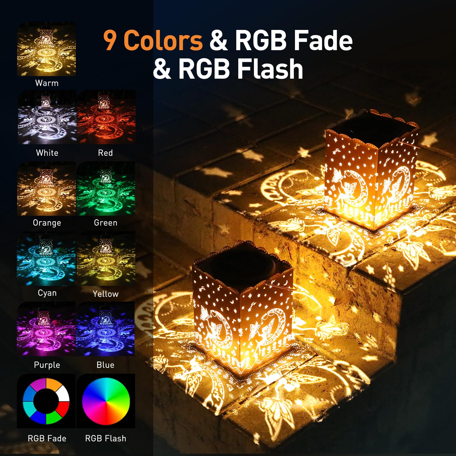 Agptek Flower Fairy Solar Lantern Outdoor Waterproof Garden Light, Metal Hanging Solar & Usb Powered Rgb Changing Light Holiday Gift For Women, Outside Decor Lantern For Backyard, Patio, Porch, Table