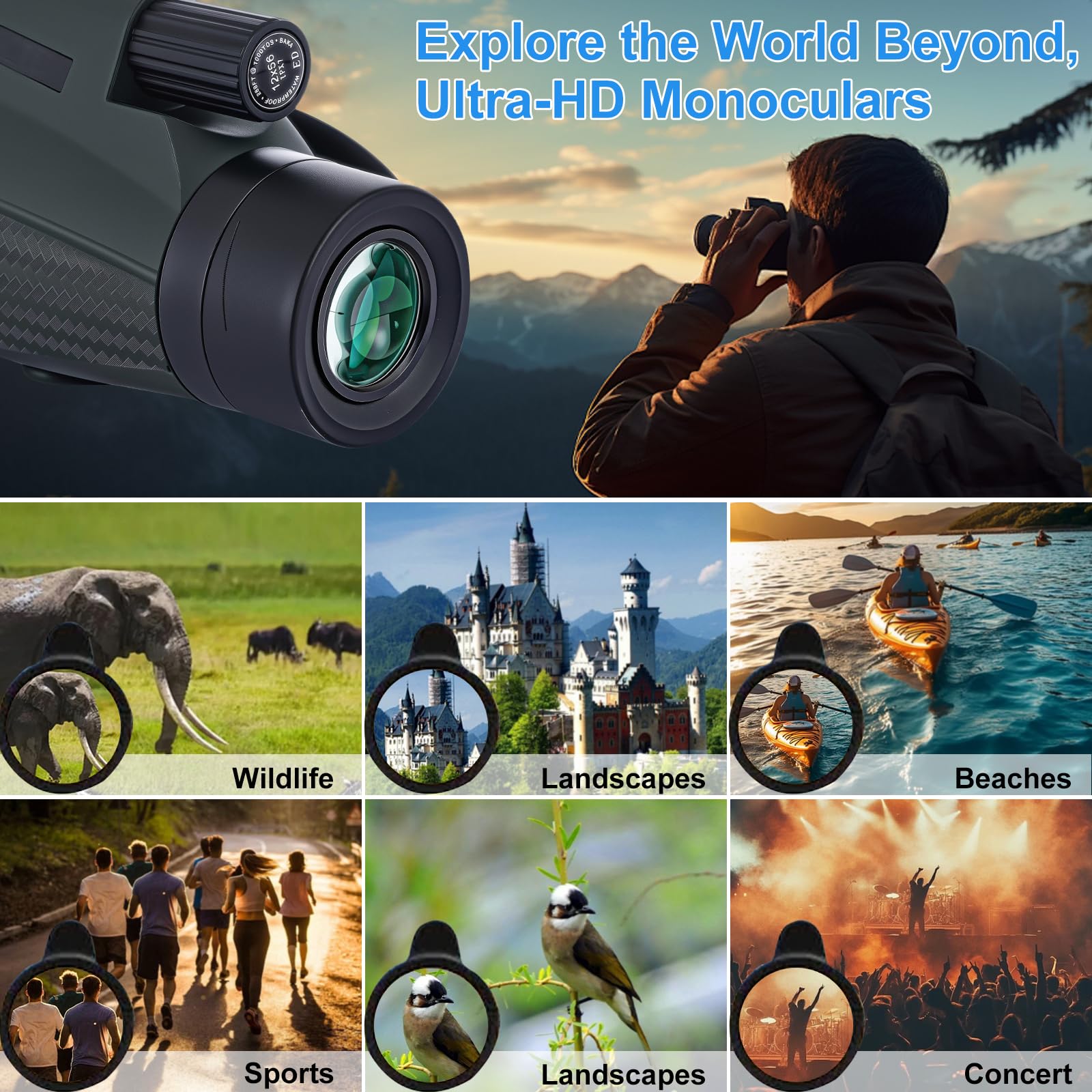 Sfeoot Monocular Telescope 12X56 High Power With Smartphone Adapter Tripod,Larger Vision Monoculars For Adults With Bak4 Prism & Fmc Lens, Suitable For Bird Watching Hunting Hiking Camping Wildlife-Green