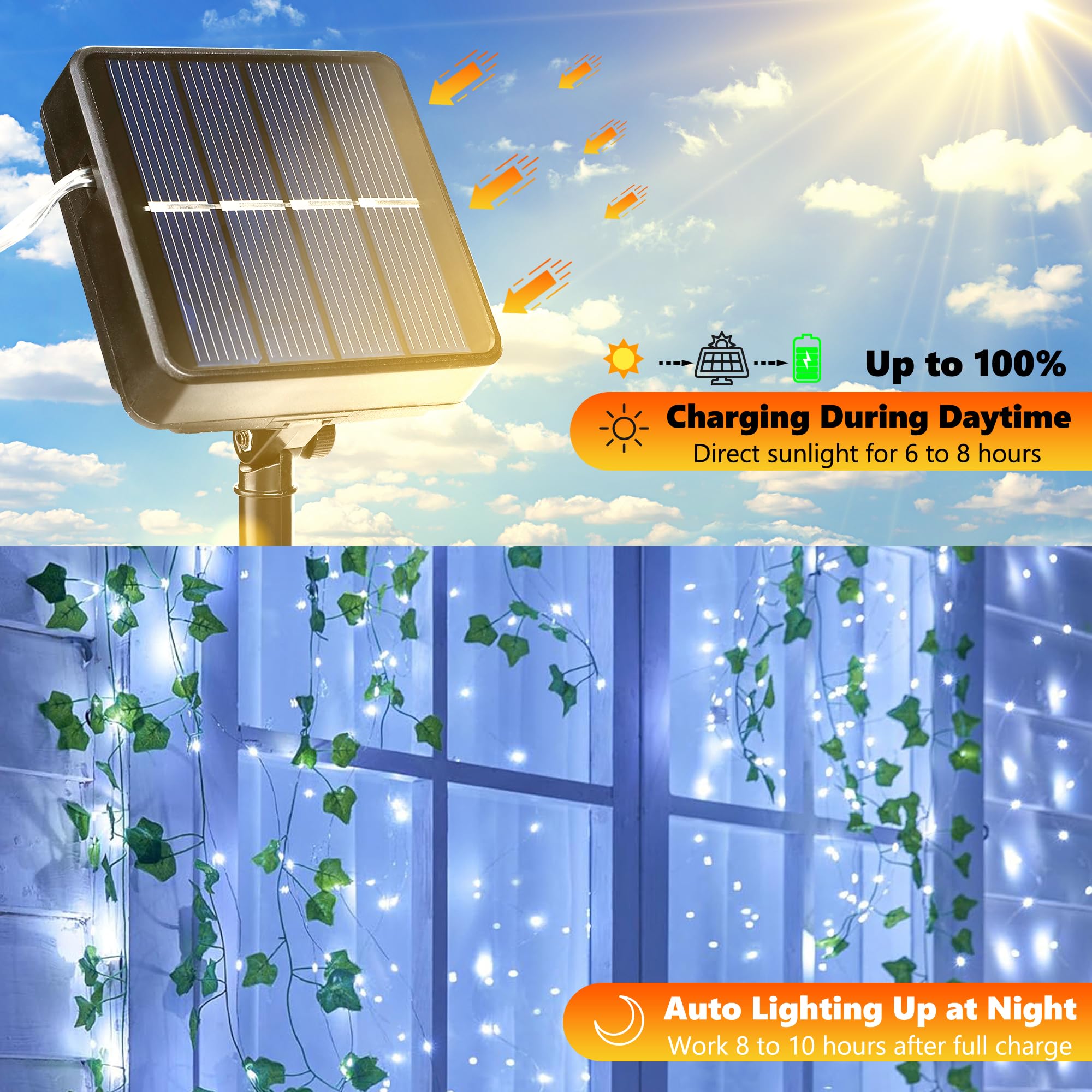Joomer Solar Fairy Lights Outdoor, 2Pack Total 80Ft 240Led 8 Modes Solar Fairy Lights, Waterproof String Lights For Outdoor Decoration (White)