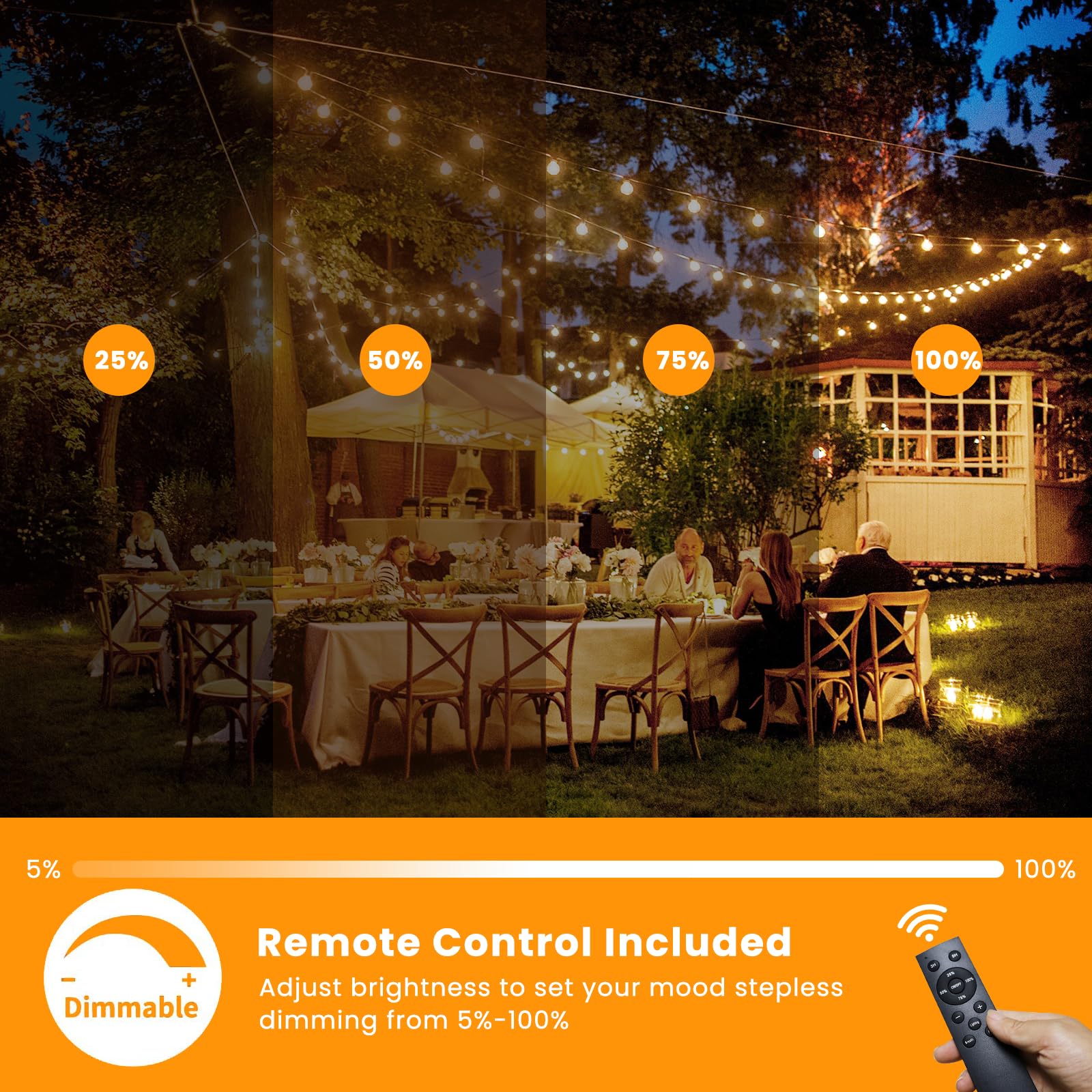 Bdrofn 200Ft Solar String Lights Outdoor Waterproof, Solar Patio Lights With Remote Control & 60+2 Dimmable St38 Edison Bulbs Shatterproof,Solar Powered String Lights For Outside Garden Backyard