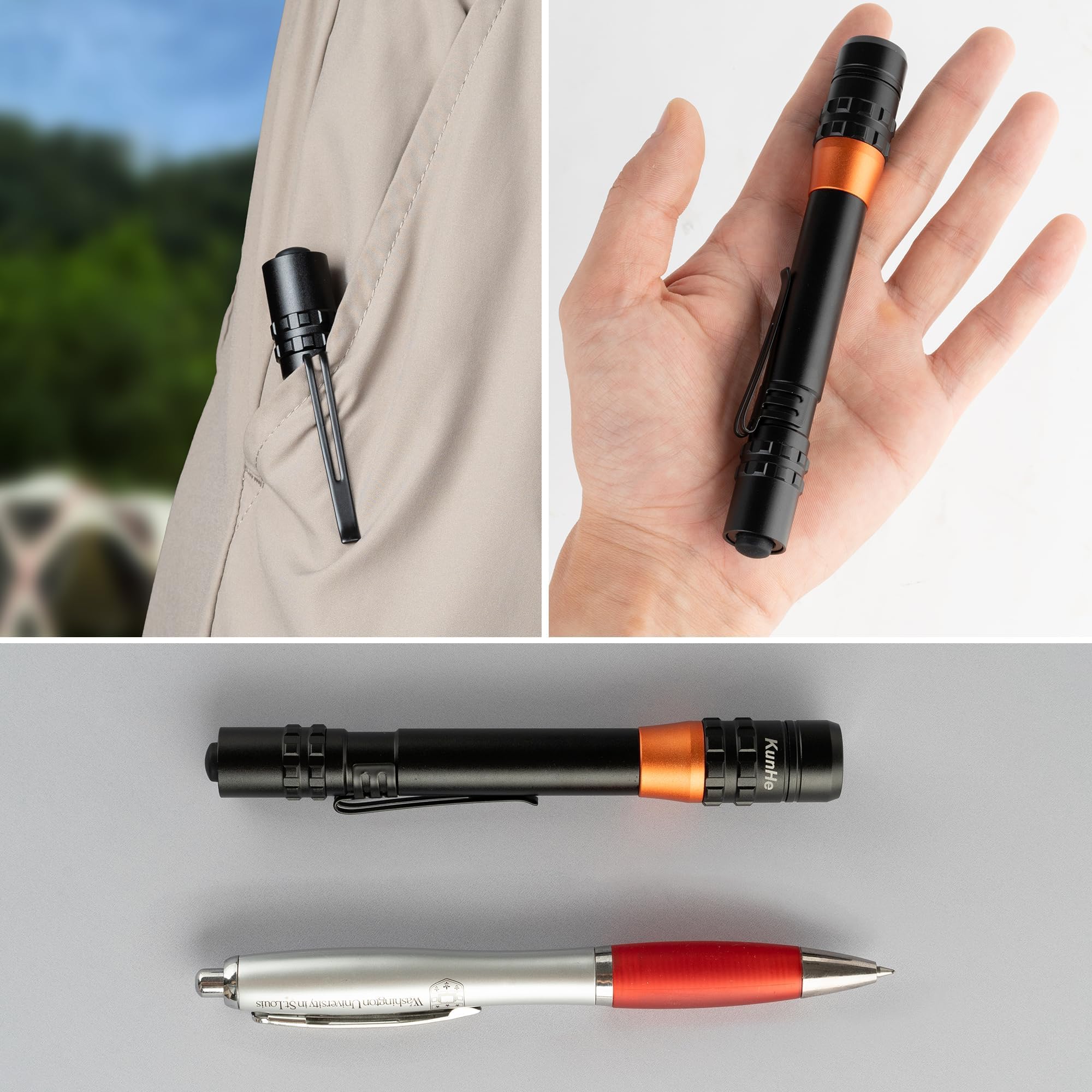 Kunhe 500 Lumens Small Led Pen Flashlight Rechargeable Ipx4 Waterproof 3 Light Modes Pocket Size Pen Flashlight With Steel Pocket Clip Usb C Charging Cable Work Light Valentine  For Men