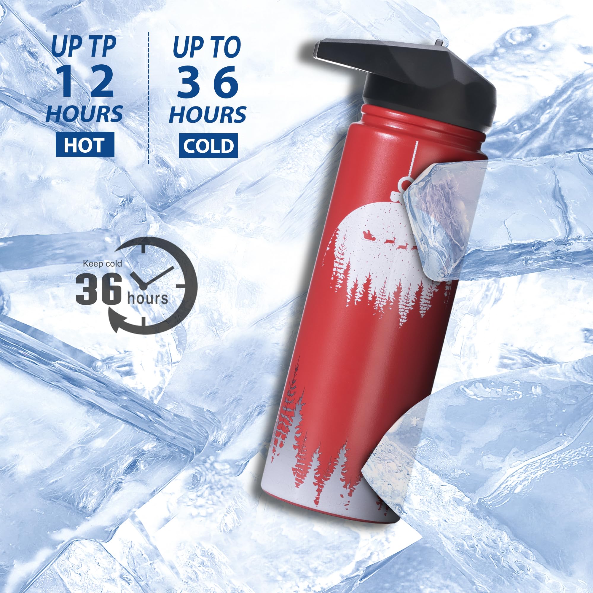 24 Oz Christmas Water Bottle With Straw - Insulated Stainless Steel Reindeer Tumbler For Running