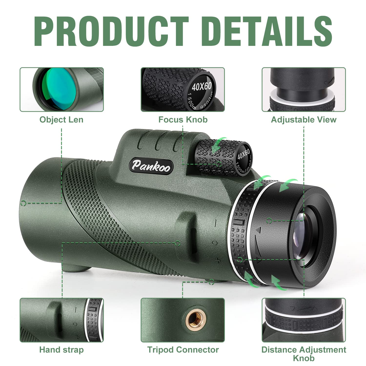 Pankoo 40X60 High Power Monocular Telescope With Smartphone Holder & Tripod, Power Prism Compact Monoculars For Adults, Hd Monocular Scope For Bird Watching Hiking Concert Travelling
