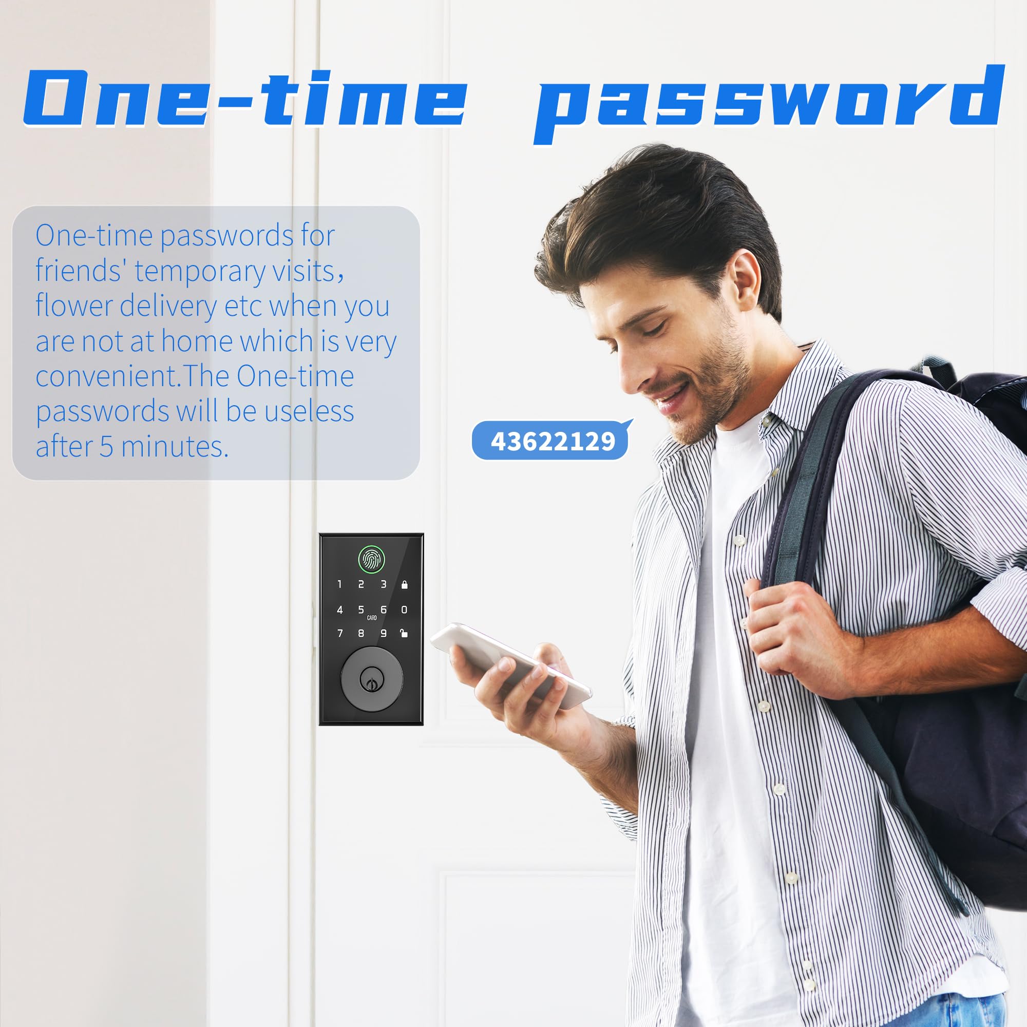 Klozar Smart Door Lock With Fingerprint, Keyless Entry Door Lock With Built-In Bluetooth,Fingerprint Id,App Remote Control,Auto Unlock,Door Status Alert