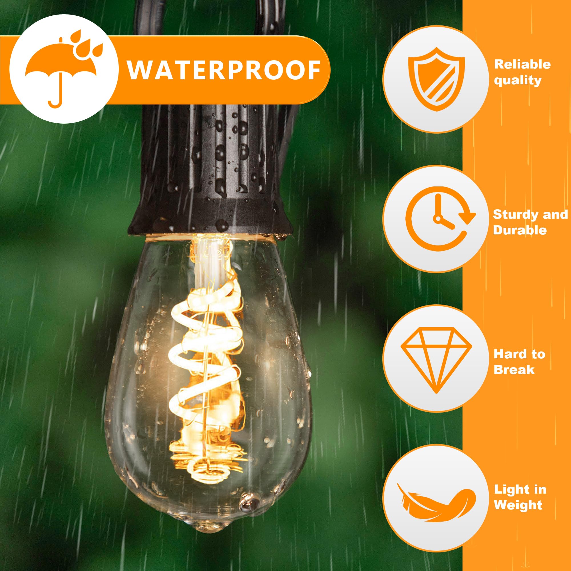 Sphoon Outdoor String Light Led Bulbs S14 Replacement Led Spiral Filament Lights Bulb 1.5W=15W For Garden Patio Warm White 2200K,100Lm,Clear Glass,Non-Dimmable,E26 Base,6 Pack