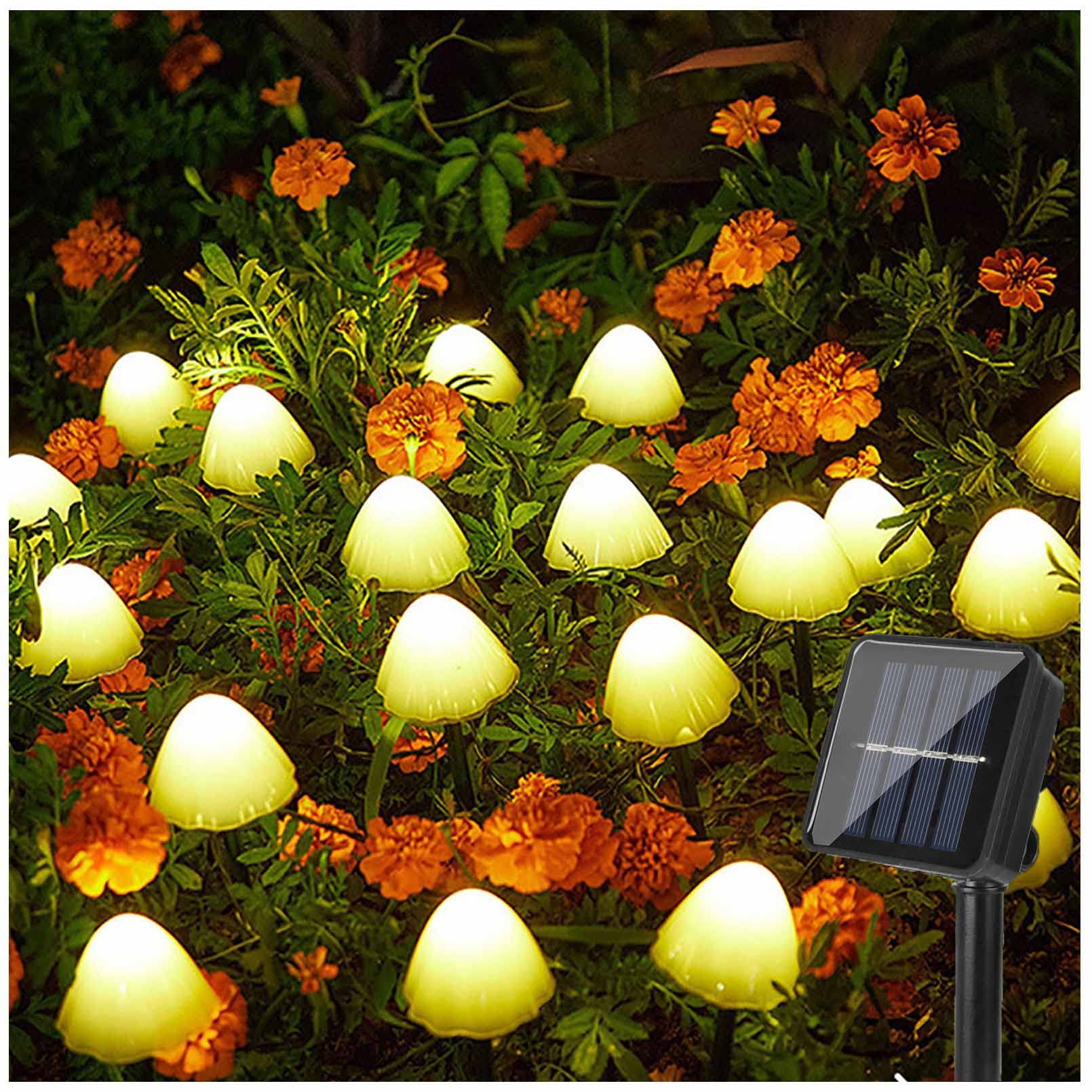 Yoyojames Solar Outdoor Decorative Mini-Mushroom Lights - Set Of Warm White 8 Modes,Solar String Lights For Garden, Backyard, Lawn, Party, Christmas (White)