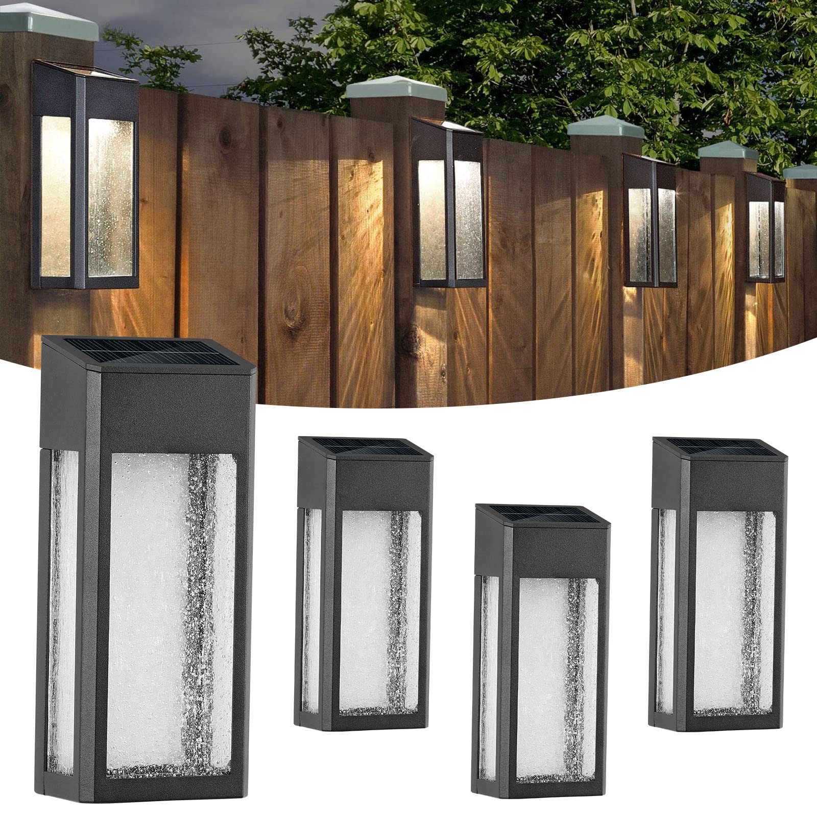 Armxy Solar Outdoor Lights, Metal Seeded Glass Auto On/Off Waterproof Solar Wall Warm/Color Changing Solar Lights For Wall Fence Patio Yard Porch Garden Decor,4 Pack