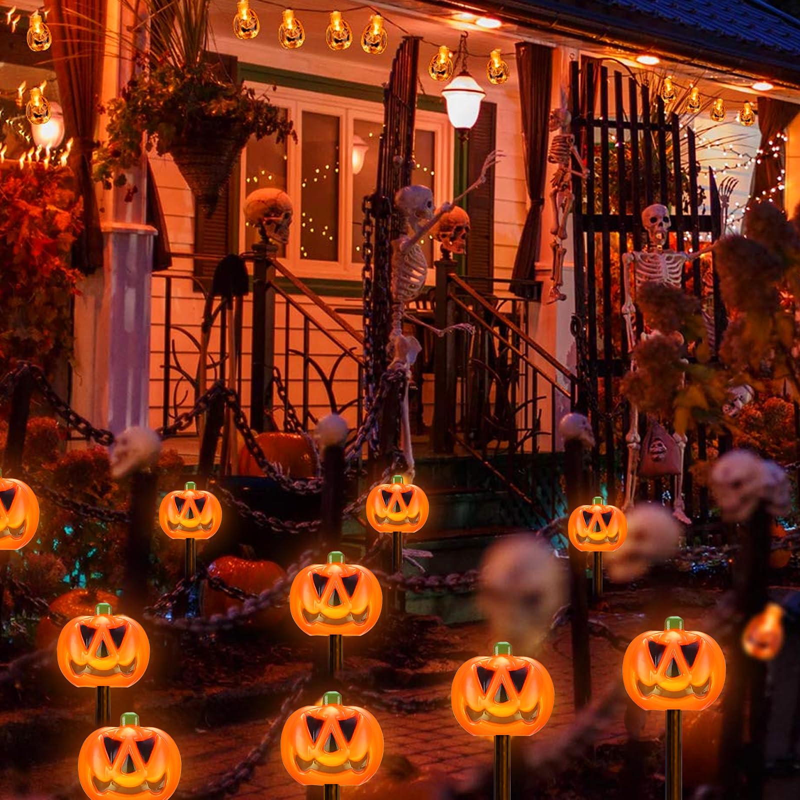 Noonimum Halloween Pumpkin Pathway Lights - 5 Pack Solar Outdoor Decor