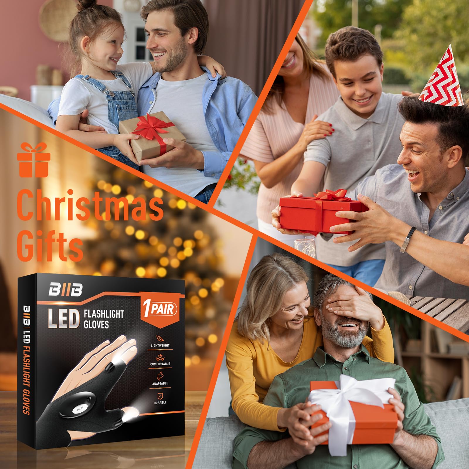 Biib Fathers Day Dad  From Daughter Wife, Led Flashlight Gloves Birthday Mens  For Men Dad Him Grandpa Husband, Tools Cool Gadgets For Men, Camping Essentials