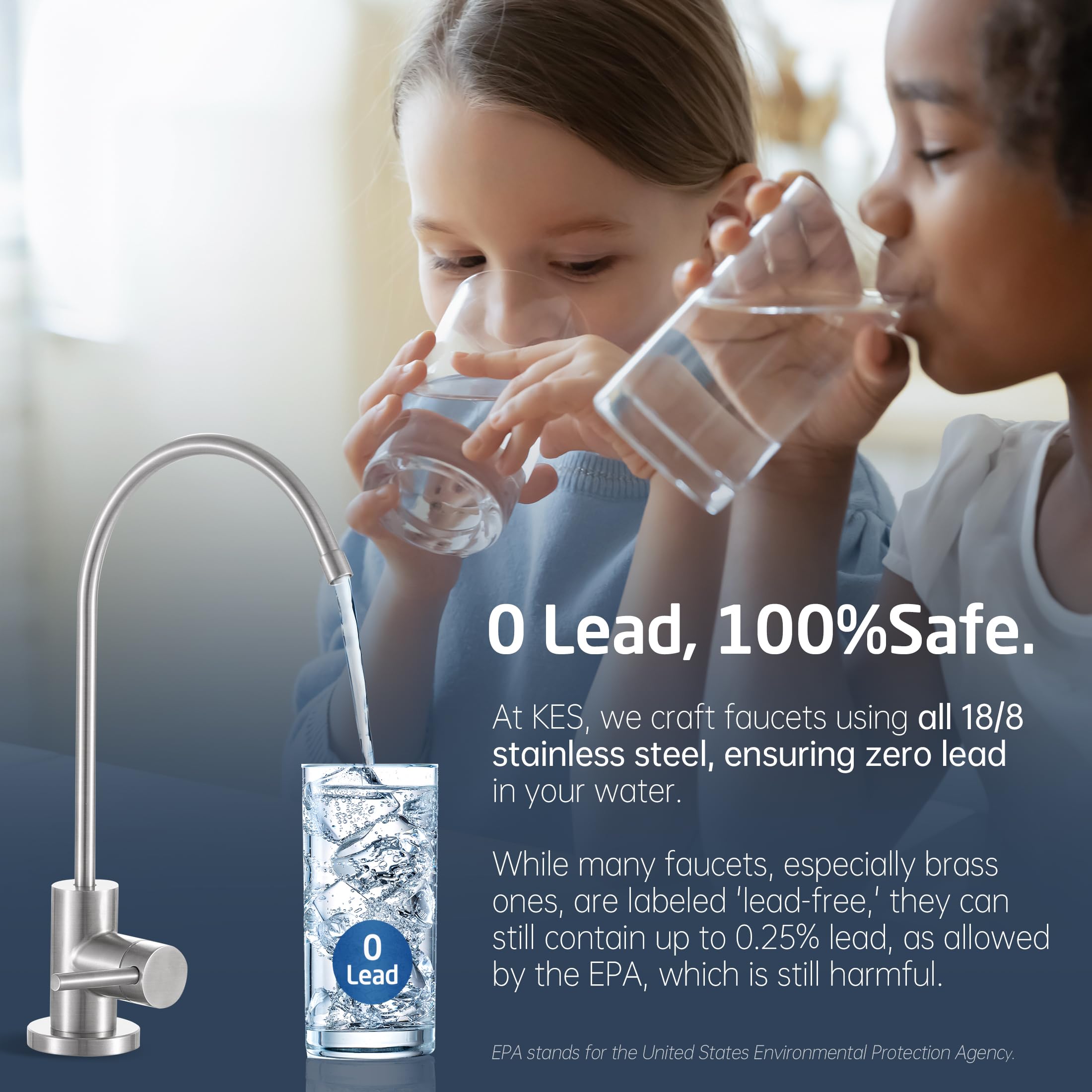 Kes Reverse Osmosis Faucet Lead-, Drinking Ro Water Faucet For Kitchen Sink, 18/8 Stainless Steel Water Filter Faucet, Fits Most Ro Water Filtration System, Brushed Finish, Z506Lf-Bs