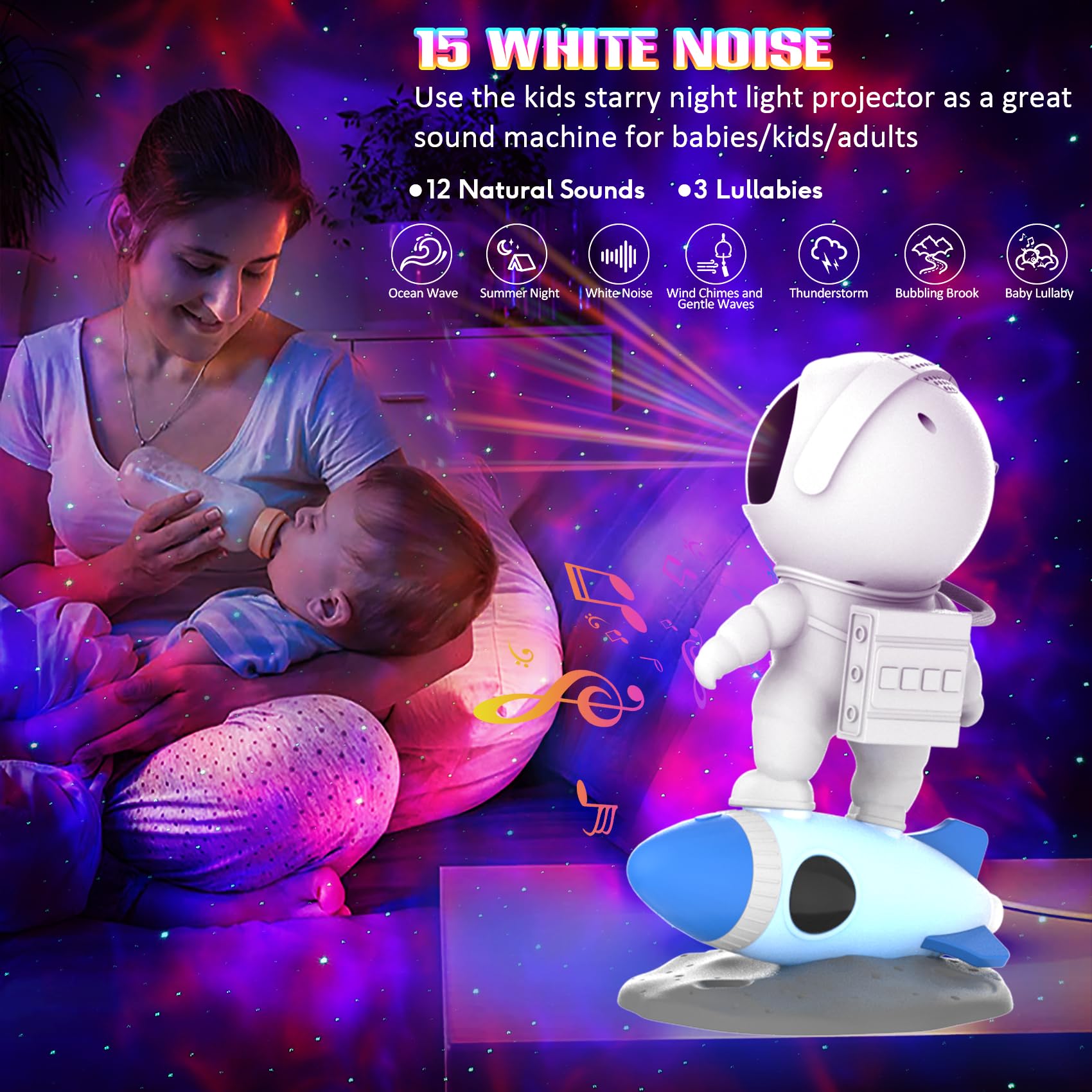 Argigu Star Projector Galaxy Projector Night Light,Astronaut Space Projector,Starry Nebula Ceiling Led Lamp With Timer And Remote,White Noise,Kids Room Decor Aesthetic For Christmas,Birthdays,Valentine'S Day