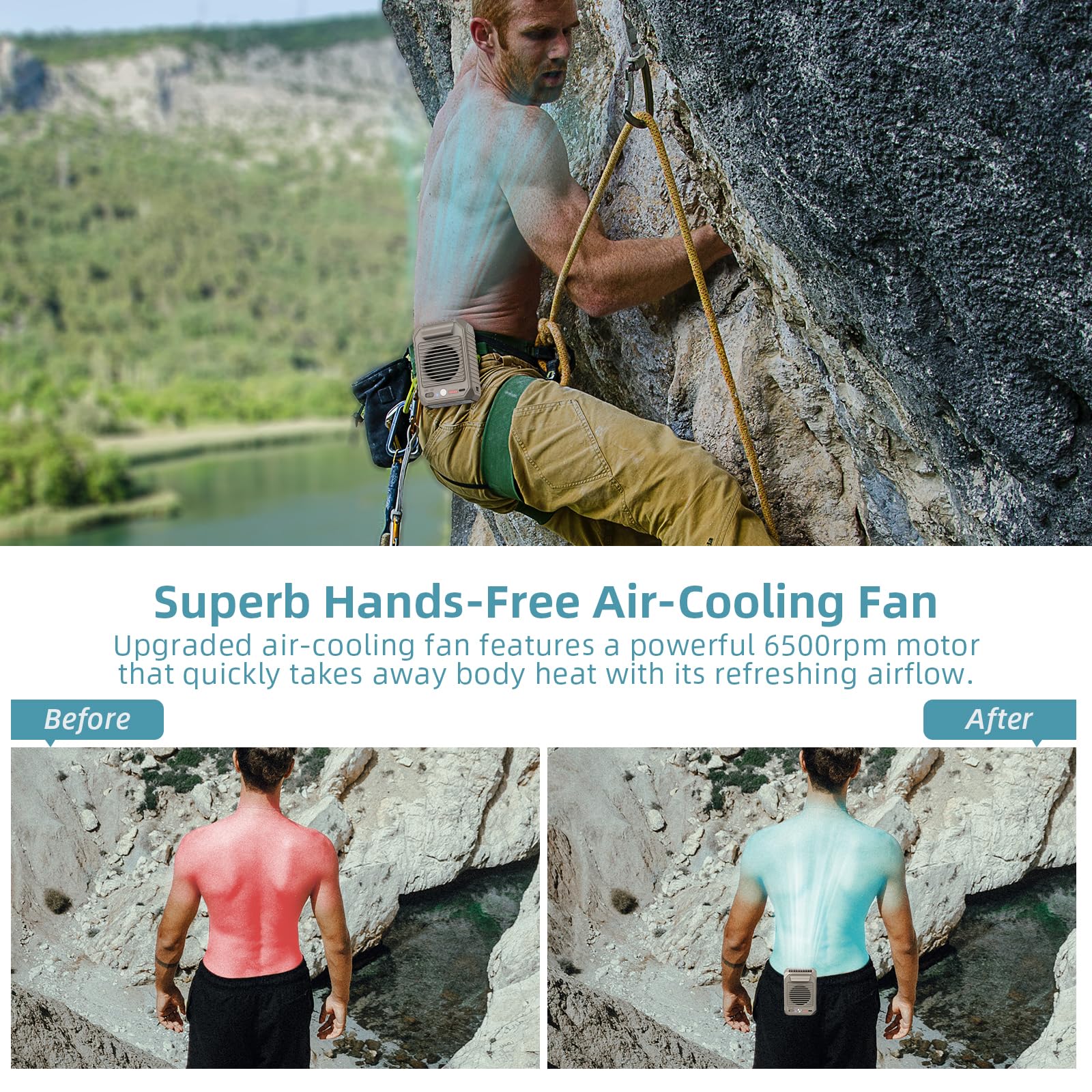 Civpower Portable Waist Clip Fan, 10000Mah Battery Personal No Handheld Belt Fan, 3 Speeds, Body Fan