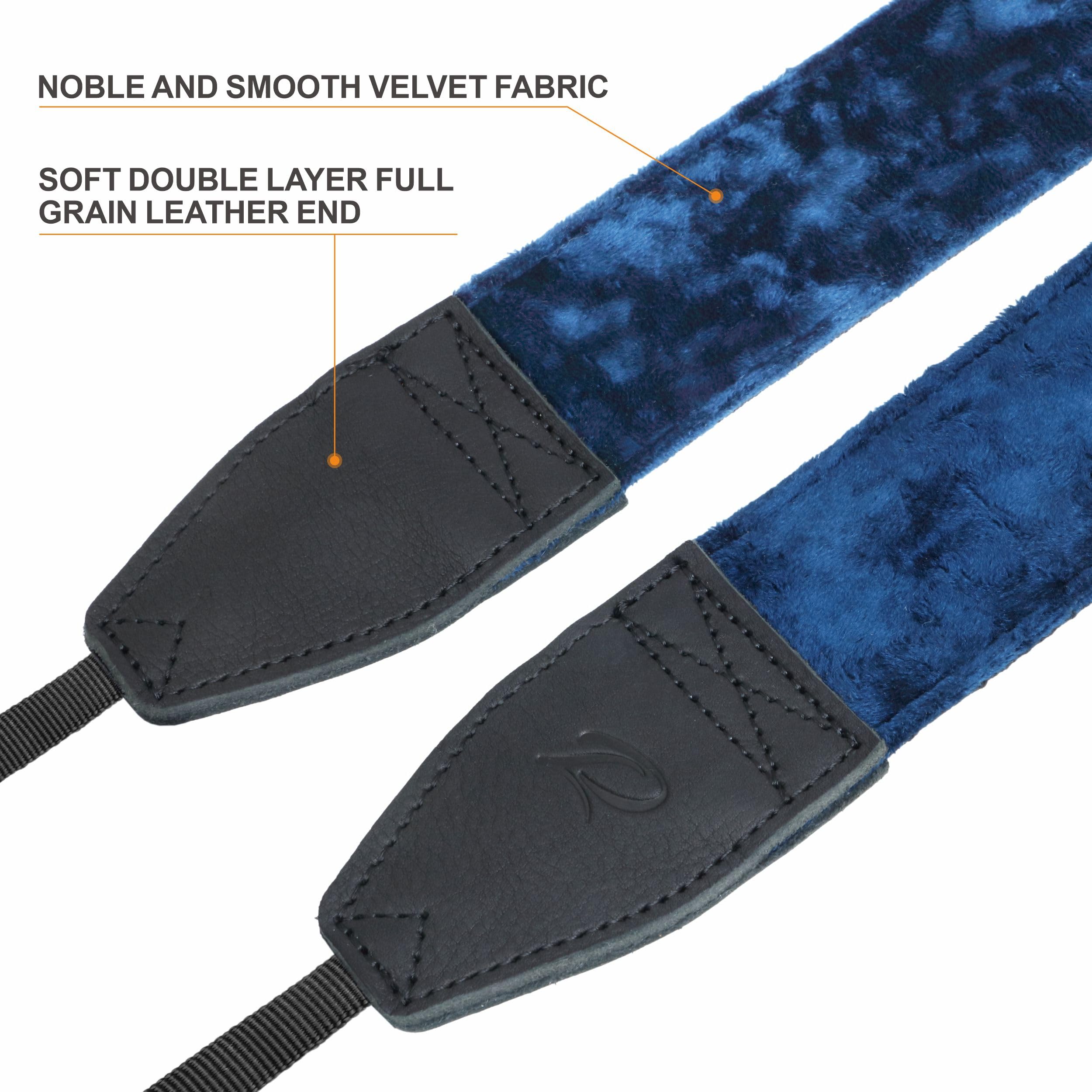 Padwa Lifestyle Velvet Camera Strap - 2" Wide Full Grain Cowhide Head Soft Velvet Straps For Photographers,Complimentary 2 Pcs Quick Release For All Dslr,Mirrorless Cameras,Binoculars - Dark Navy Blue