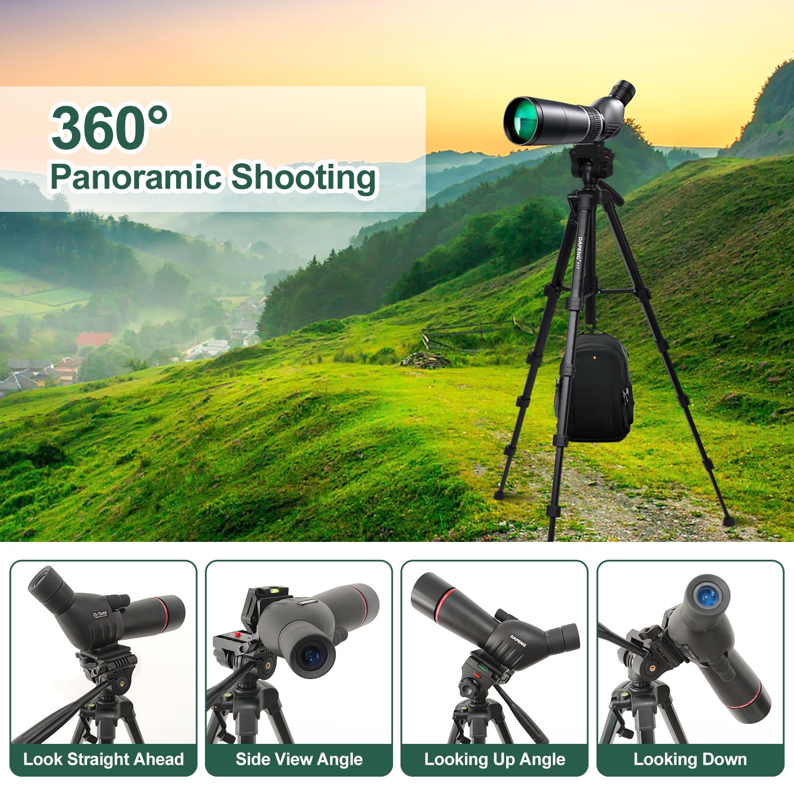 Dapeng Spotting Scope Tripod,Shooting Hunting Rest V Yoke Stand With Travel Bag And Phone Holder,Compatible With Monocular/Astronomical Telescope/Dslr Camera/Cell Phone/Projector (70 Inch)