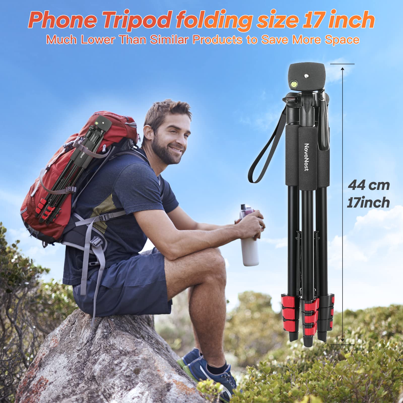 Novonost 65" Phone Tripod Stand, Tripod For Iphone & Camera With Wireless Remote & Cellphone Holder For Video Recording/Selfies/Live Stream/Vlogging (Included Carry Bag)