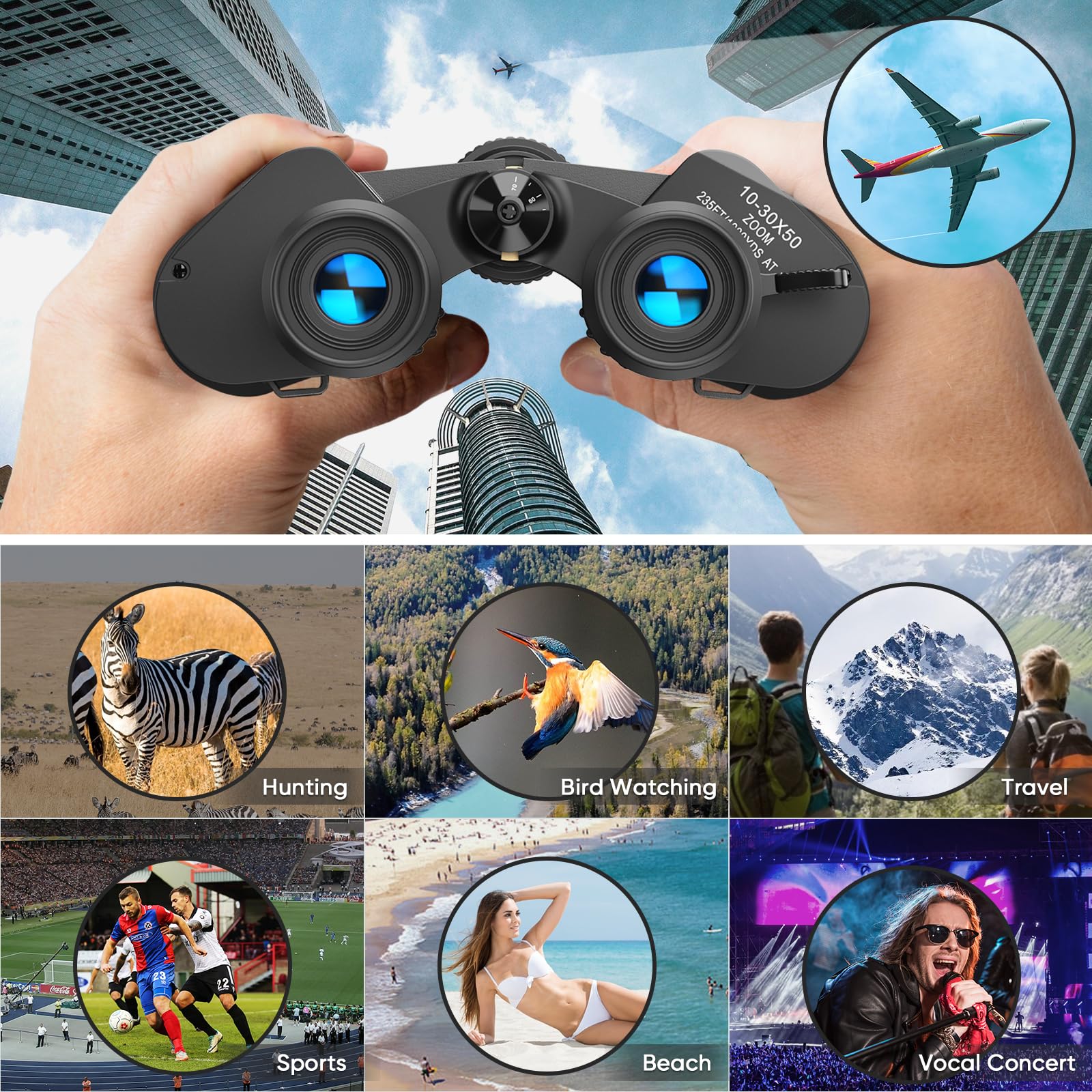 Evil Eye 10-30X50 High Power Military Zoom Binoculars With Phone Adapter For Adults, Low Light Night Vision/Daily Waterproof / Bak7 Prism/Fmc Lens, Hd Professional Binoculars For Bird Watching, Hunting,Outdoor
