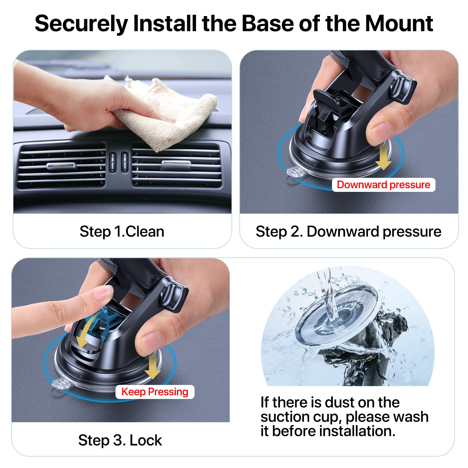 Lotuny Universal Phone Mount For Car, Reliable Suction Hands- Car Phone Holder Mount, Automobile Cell Phone Holder Car For Dashboard Windshield Vent Fit For All Smartphones