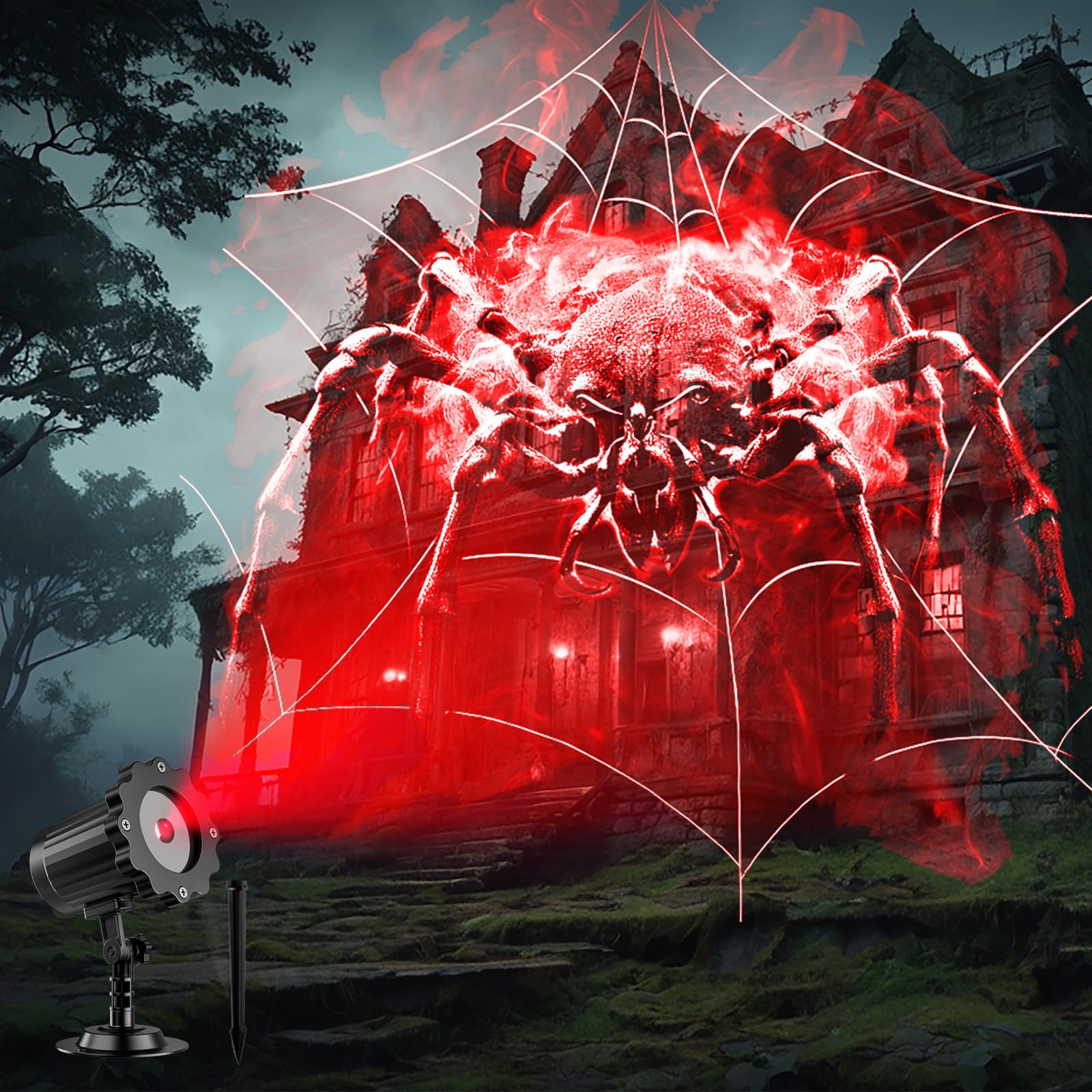 Aseojoon Halloween 3D Dynamic Ghost Spider Hologram Projector Light - Waterproof Outdoor For Window, Ground, Roof, Wall, Cemetery Decor