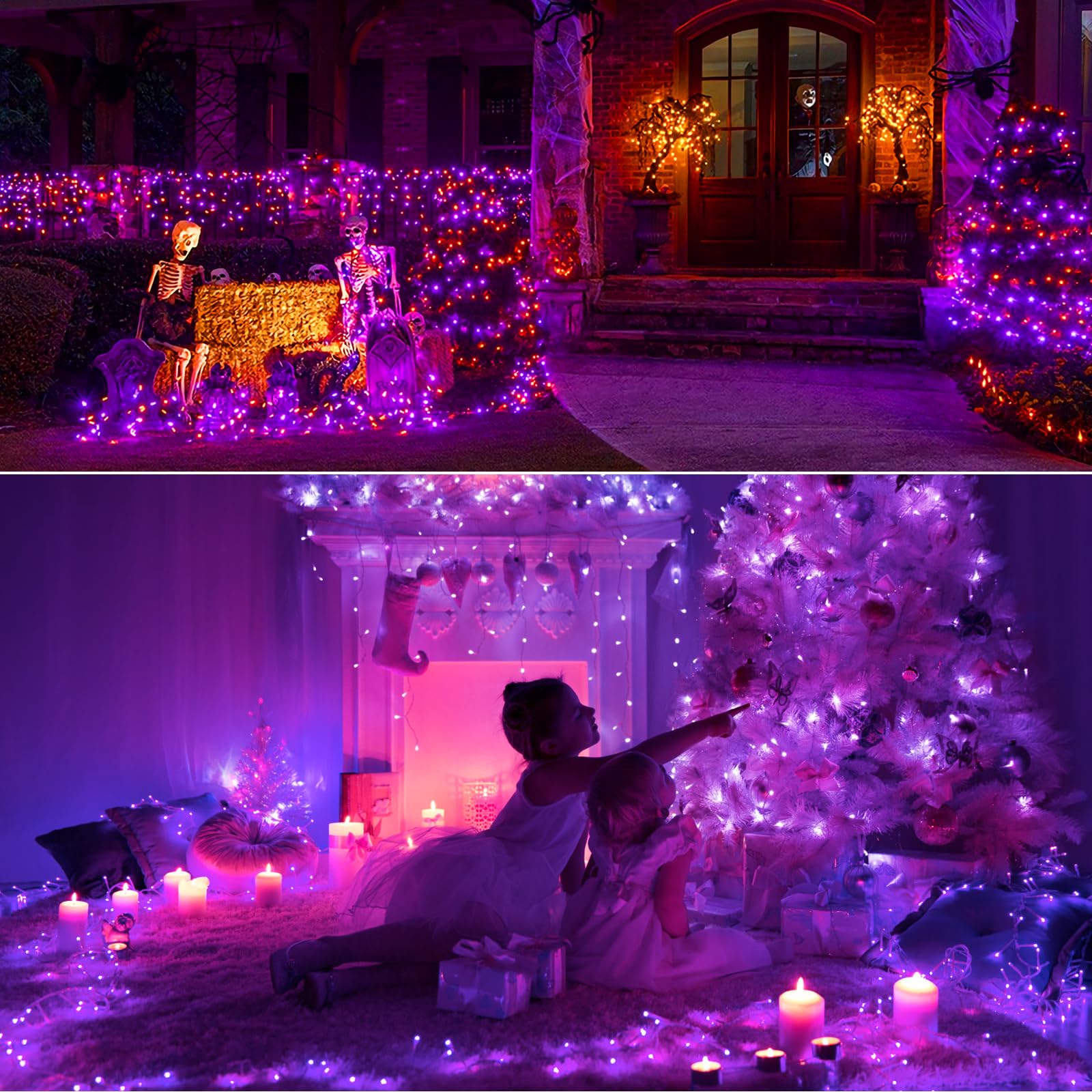 Mlambert 3 Pack 33Ft Fairy Lights Battery Operated With Remote And Timer, Dimmable Waterproof 8 Modes Lights For Indoor Outdoor Party-Orange/Purple