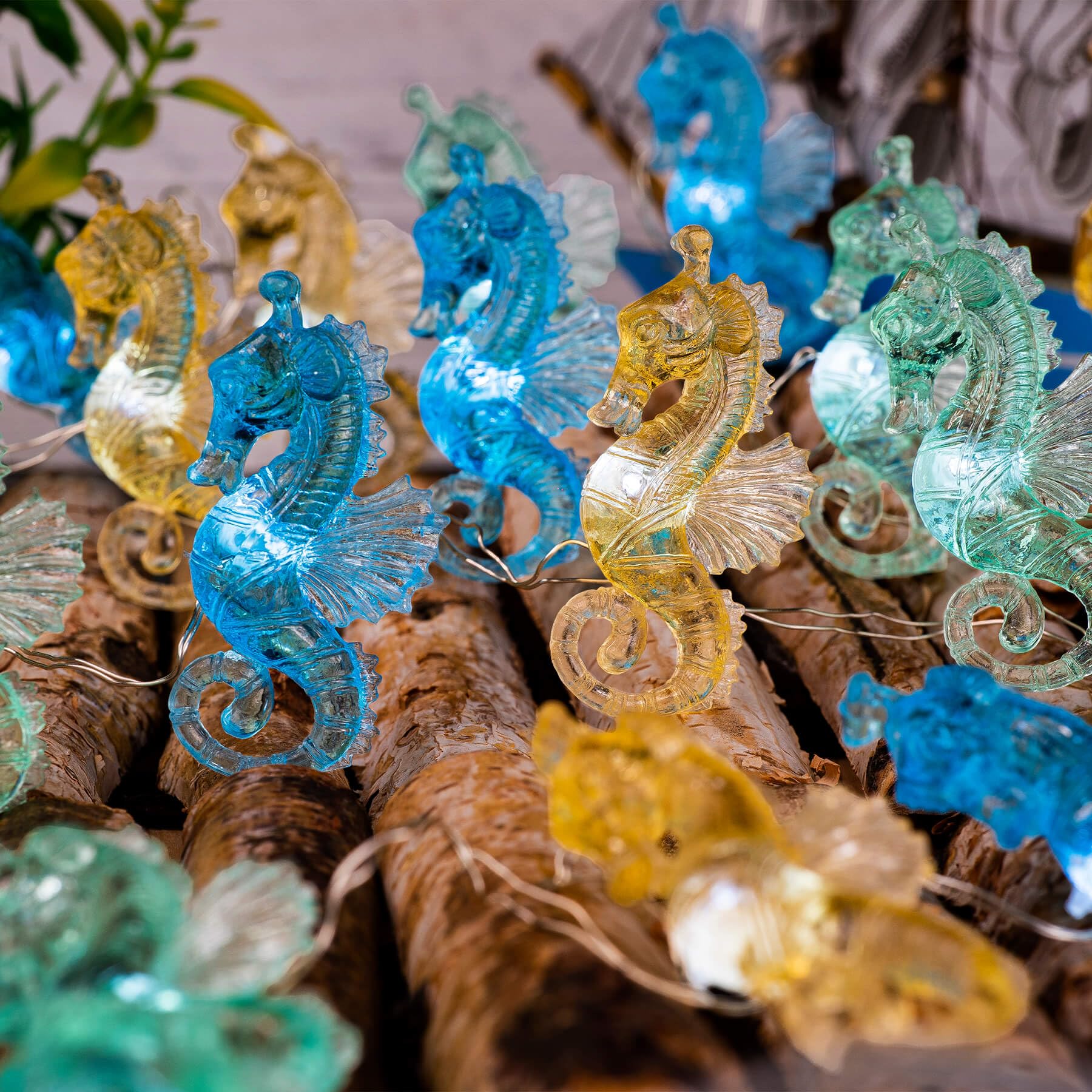 Enlaceray Seahorse String Lights Decorative Lights Ocean Fairy Lights Battery Operated String Lights Waterproof Beach Decoration For Bedroom Nautical Sea Life 30Led 10Ft Summer Christmas Window Room Decor