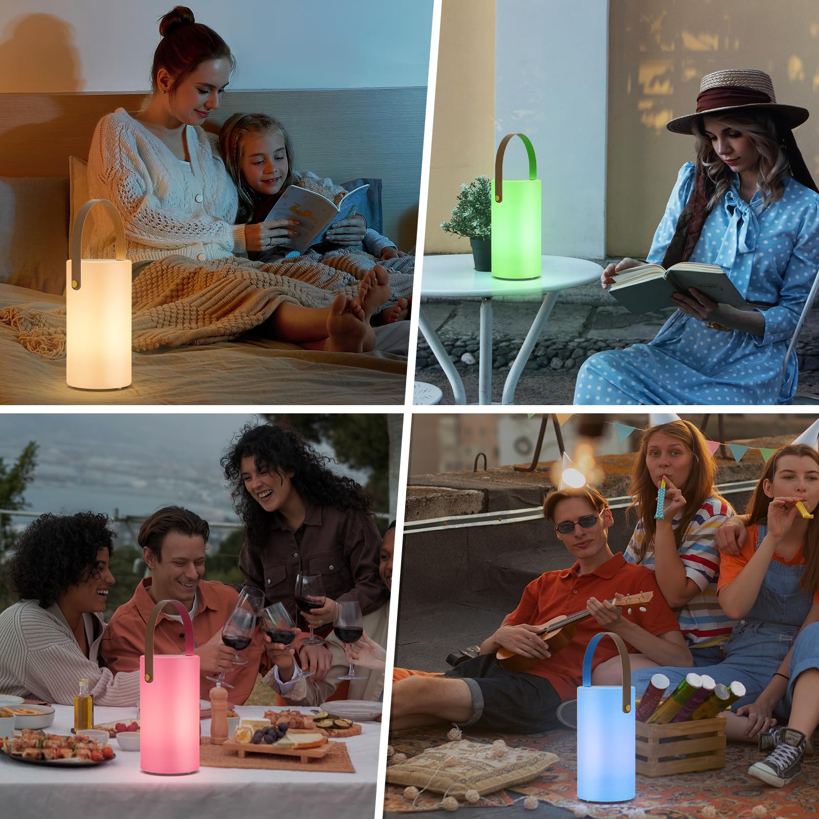 Nicebuy Solar Table Lamp Outdoor Water-Resistant Led Portable Solar Lantern Warm Rgb Rechargeable Cordless Lights For Patio Deck Camping