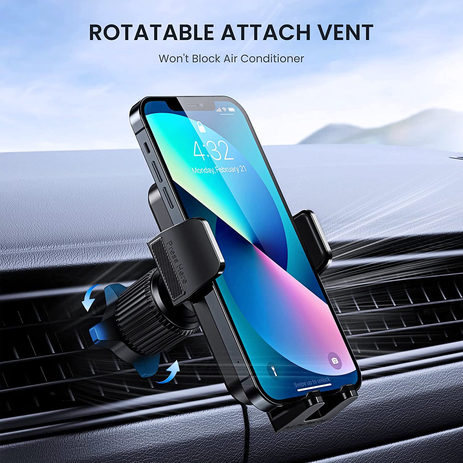 Cindro Car Vent Phone Mount For Car [Military-Grade Hook Clip] Phone Stand For Car [Thick Cases Friendly] Air Vent Clip Cell Phone Holder For Smartphone, Iphone, Automobile Cradles Universal