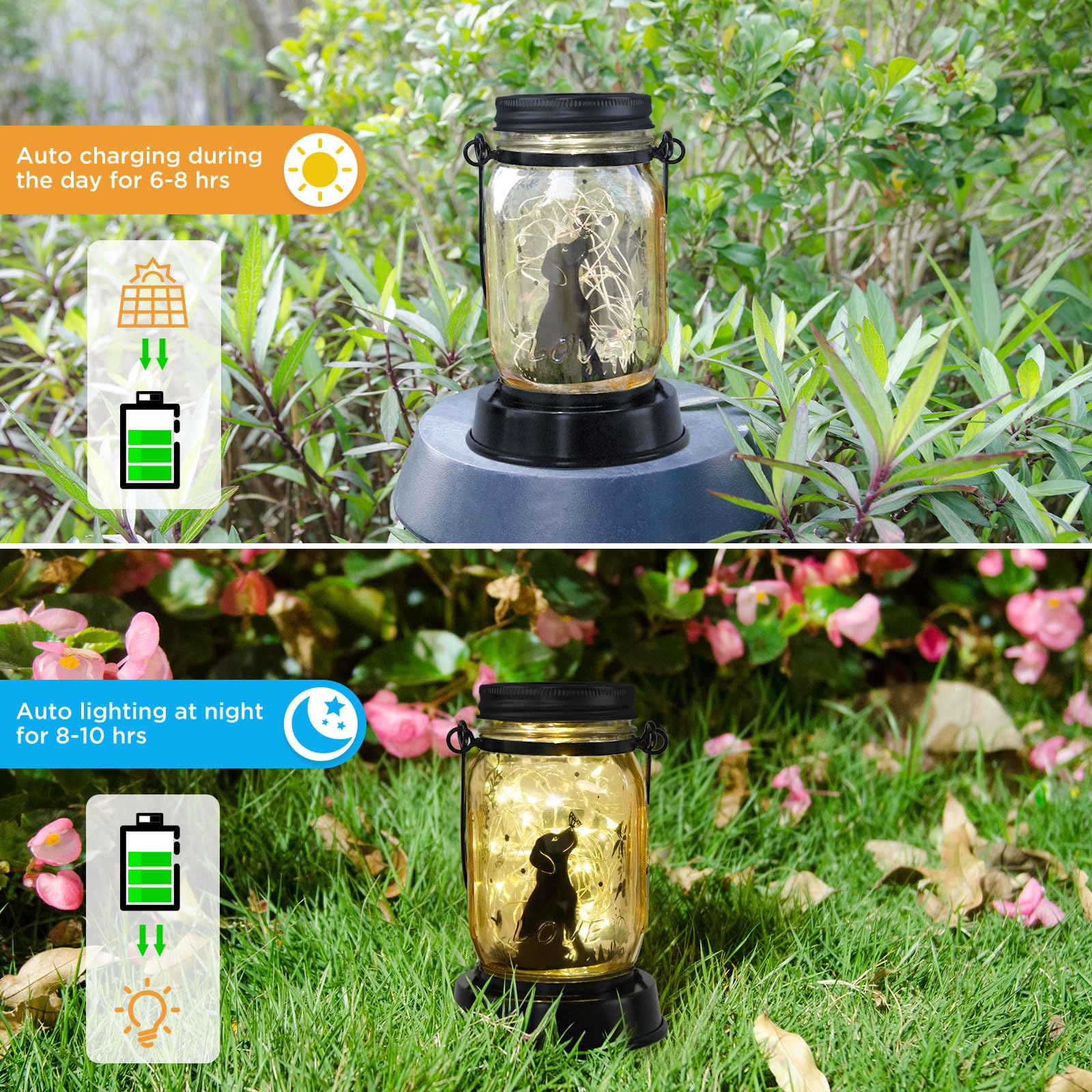 Jobosi Dog Jar Solar Light, Fairy Lantern Garden Lights, Jar Bottle Light, Solar Lanterns Outdoor Garden Decor, Mom Gift, Grandma Gift,  For Mother