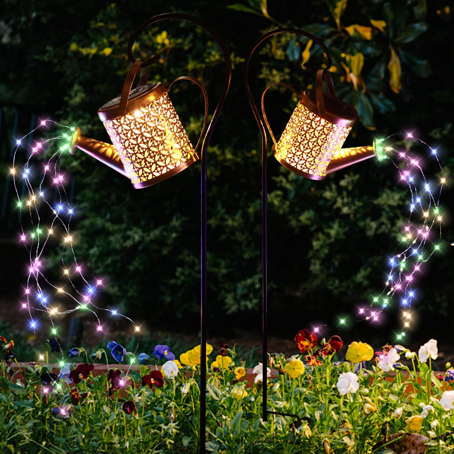 Amwgimi Solar Lights Outdoor Garden Decor,Hanging Watering Can Landscape Lights,Patio Decorations Birthday  For Mom Grandma Women,For Yard Porch Lawn Backyard Pathway Outside Gardening  2-Pack