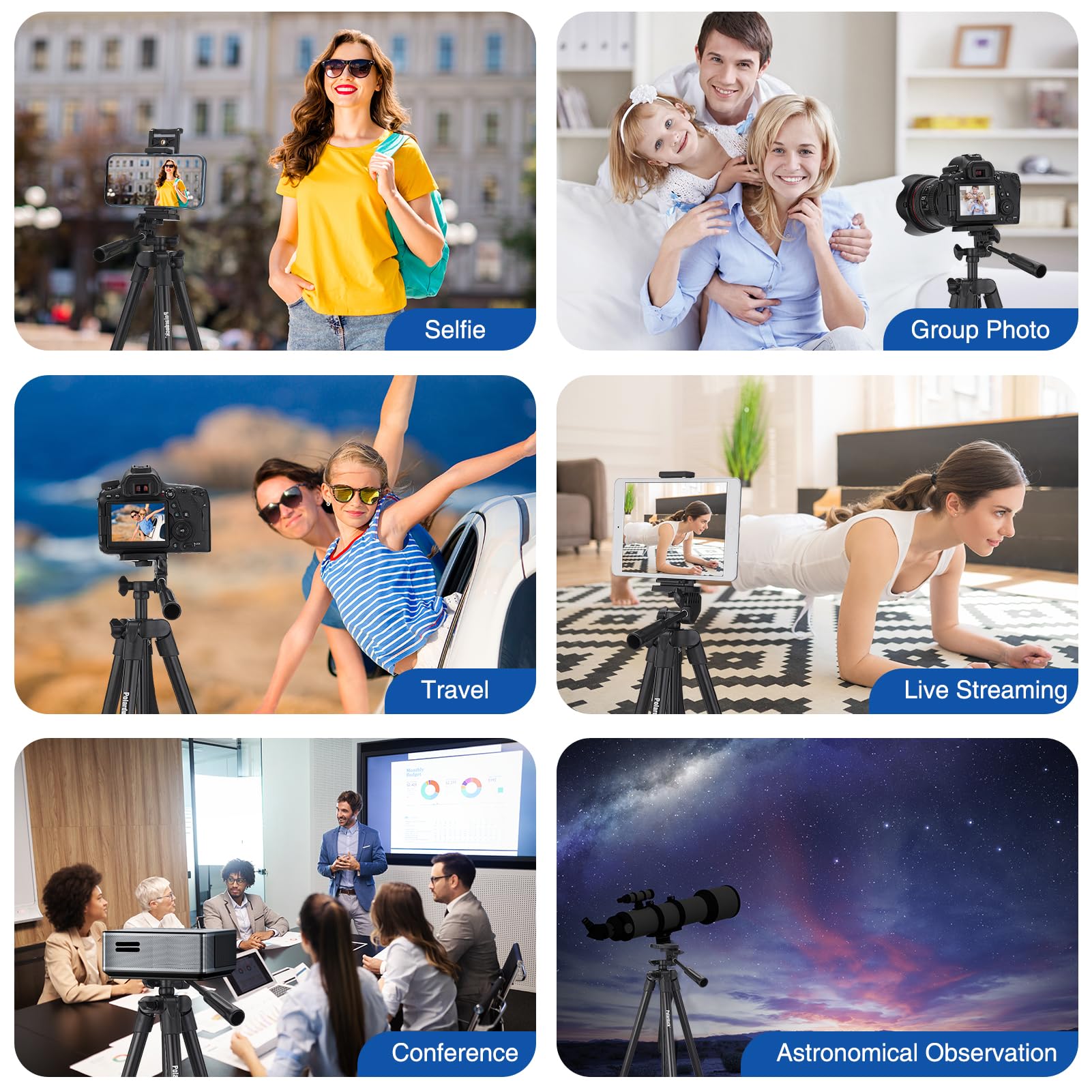Polarduck 60" Camera Phone Tripod Stand For Iphone And Ipad Compatible With Canon Rebel Eos Nikon Sony Dslr & Tablet With Phone Holder, Wireless Remote & Carry Bag