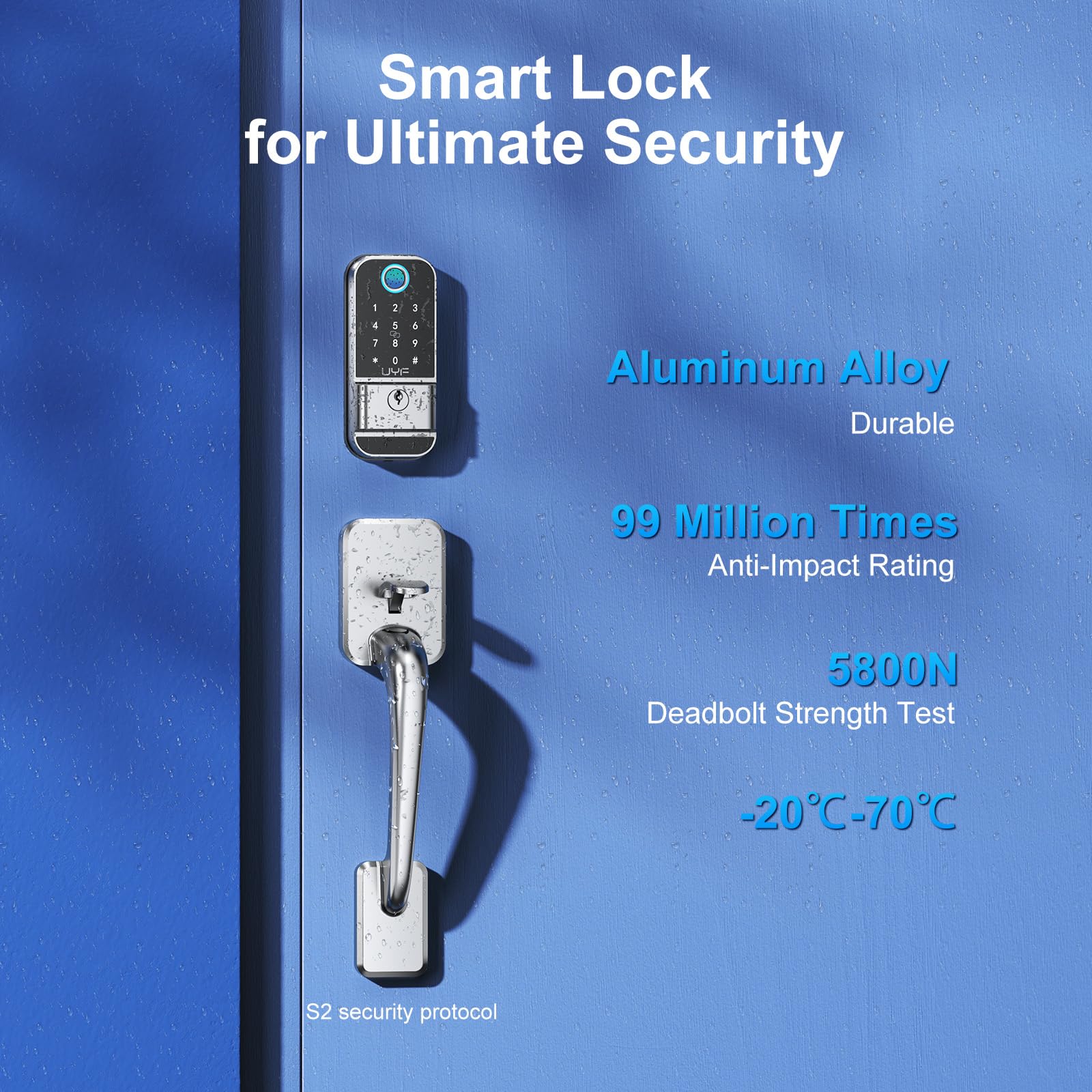 Uyf Wifi Smart Deadbolt Door Lock Set: Keyless Entry, Smart Front Door Lock With Handle, Electronic Keypad, Bluetooth Voice Control, Aluminum Alloy, Ideal For Home Security And Convenience