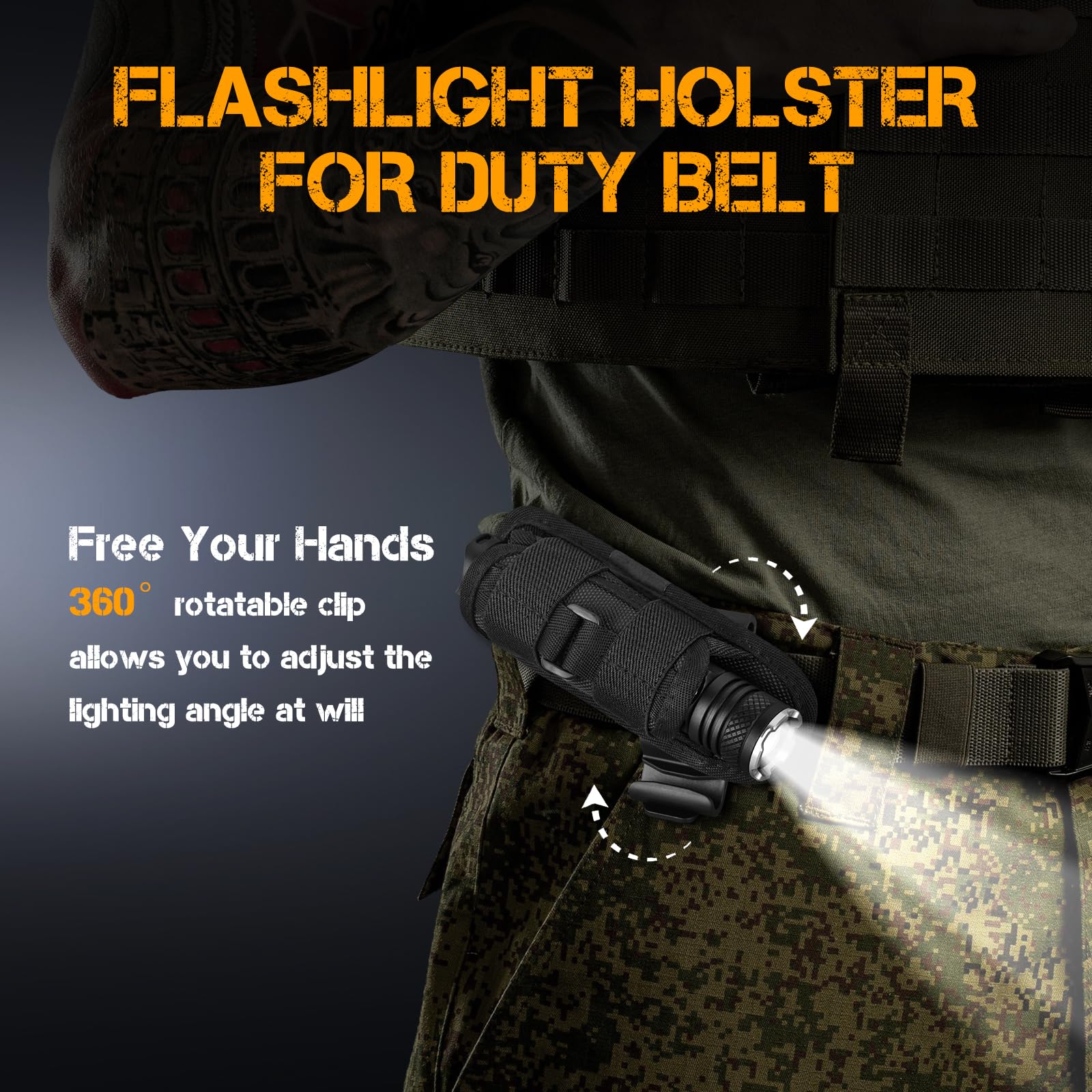 Fandyfire Fm10 Tactical Flashlight High Lumens With Holster,1200 Lumen Rechargeable Police Edc Flashlight With Belt Holder,Bright Zoomable Led Law Enforcement Flashlights