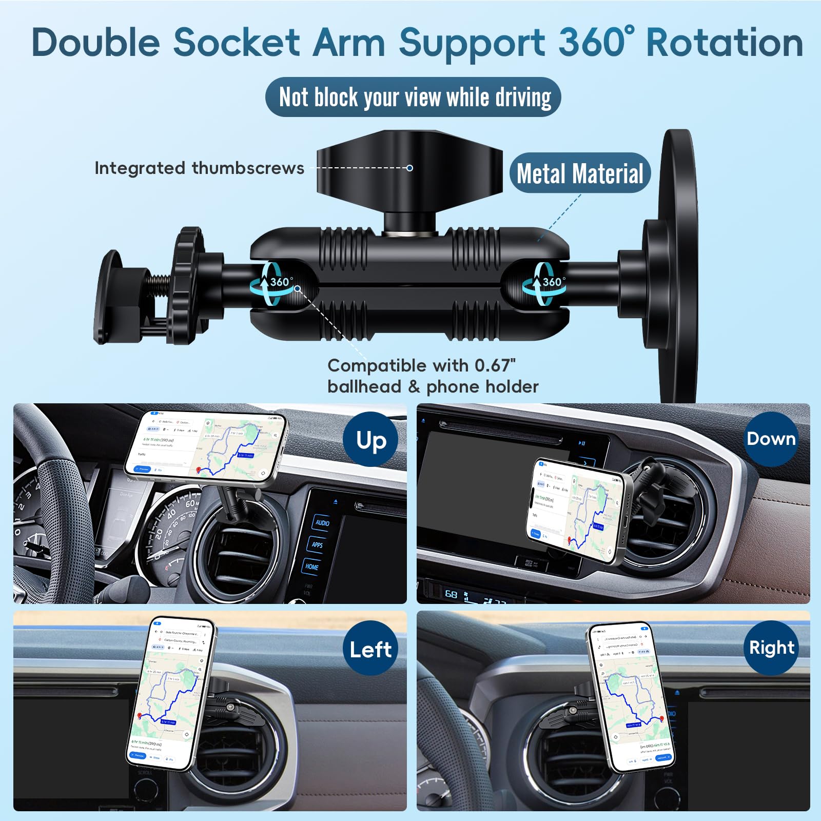 Kaishengyuan  Vent Magnetic Phone Mount For Tacoma 2016 - And 2014- Toyota Tundra, 3Rd Gen Tacoma Cell Phone Cradles With Full Metal Arm 20X Super Strong Magnet Phone Holder Fit For All Smartphone
