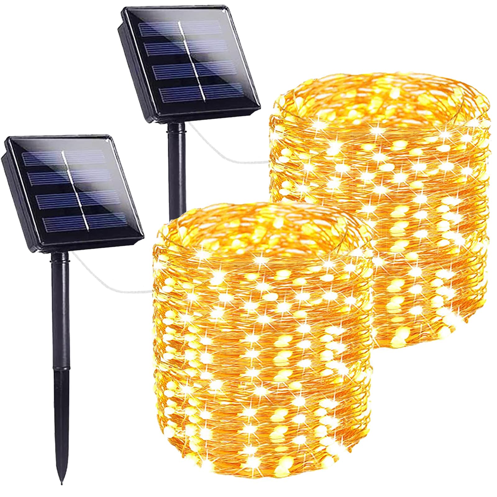 Sanjicha 2 Pack 144Ft 400Led Solar Lights Outdoor Waterproof With 6 Pack Extra Bright Solar Flame Torch Lights