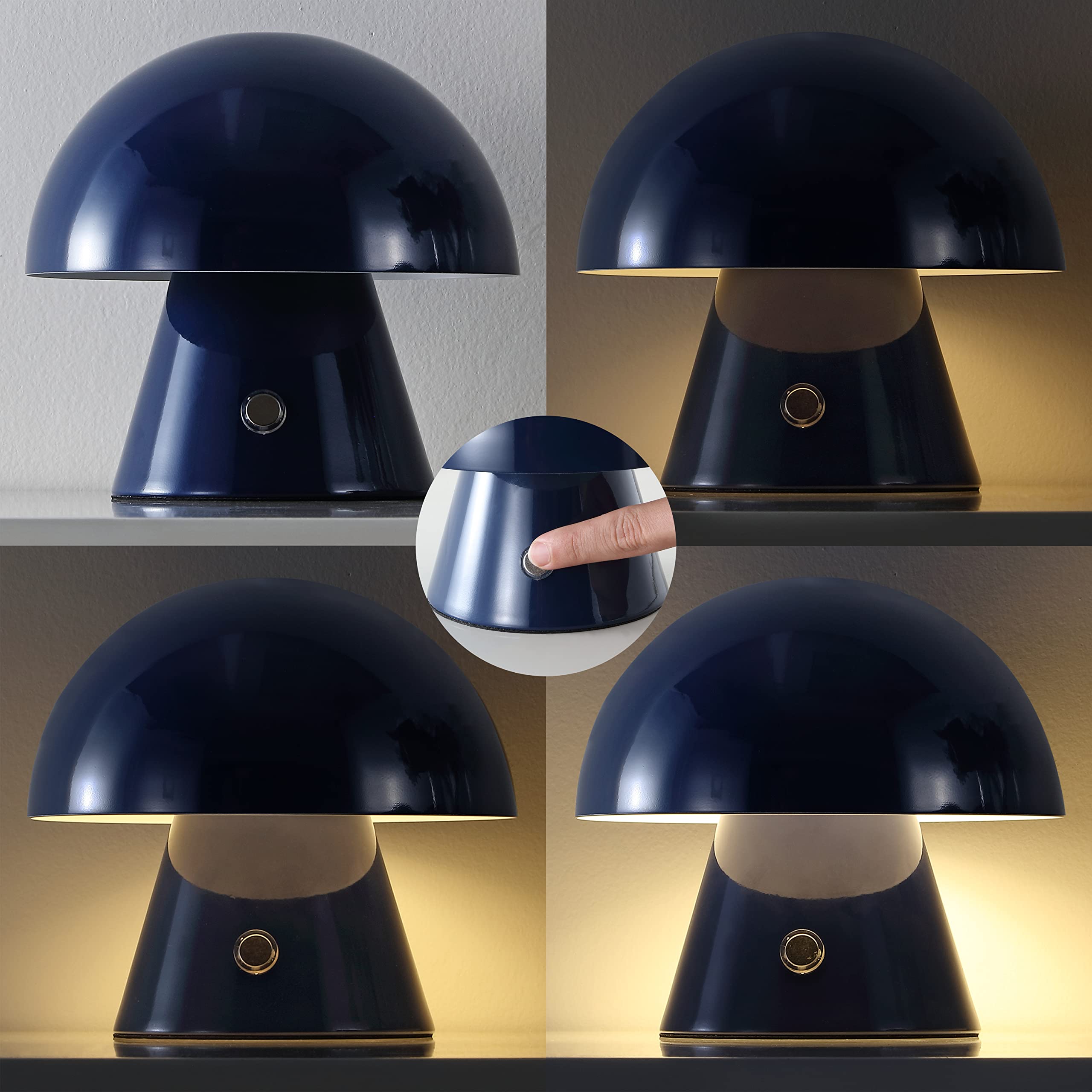 Jonathan Y Jyl7116E Porcini 7" Contemporary Bohemian Rechargeable/Cordless Portable Iron Integrated Led Mushroom Table Lamp Modern, Coastal Bedside Desk Nightstand Lamp, Navy