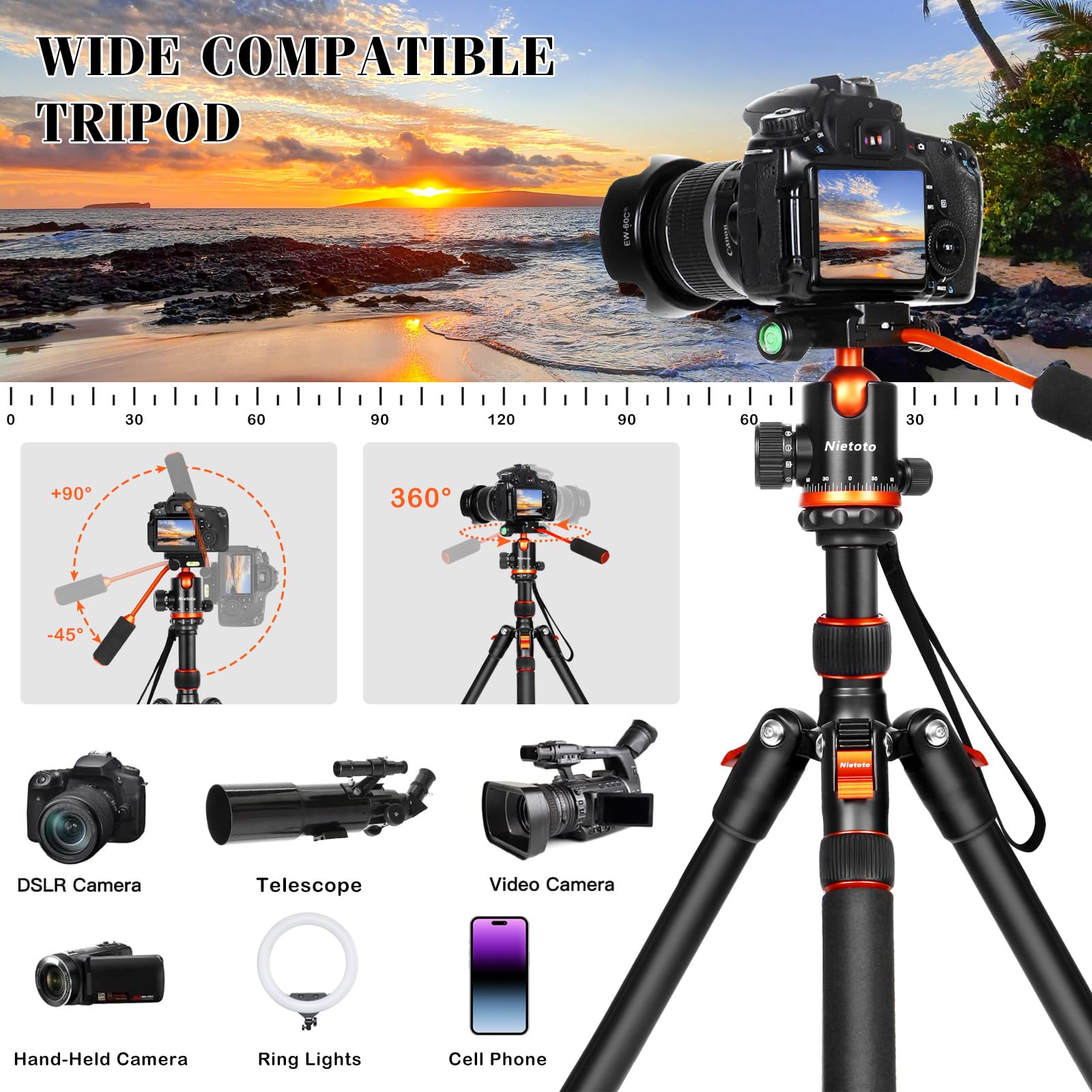 Nietoto Camera Tripods & Projector Stand, 2 In1 Tripod For Camera With Removable Metal Tray, Heavy Duty Tripod For Dslr. Projector. Sheet Music And Tablet, Extra Metal Spikes And Carry Bag.