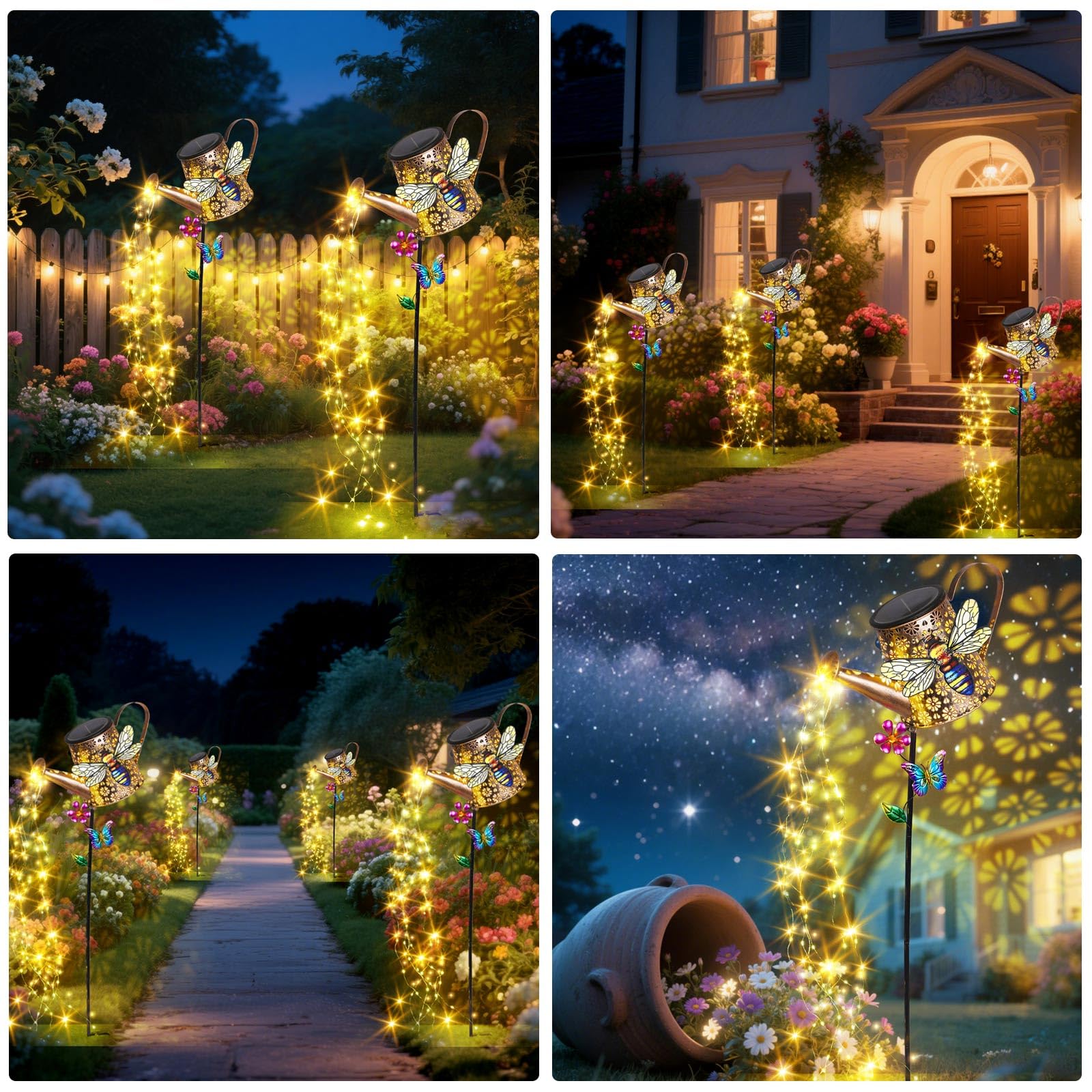 inhome Solar Lights Outdoor Decorative, 39.4'' Metal Solar Watering Can Lights With Bee, Waterproof Garden Stake For Yard Lawn Patio Pathway Landscape, Gardening  For Mom Grandma Women