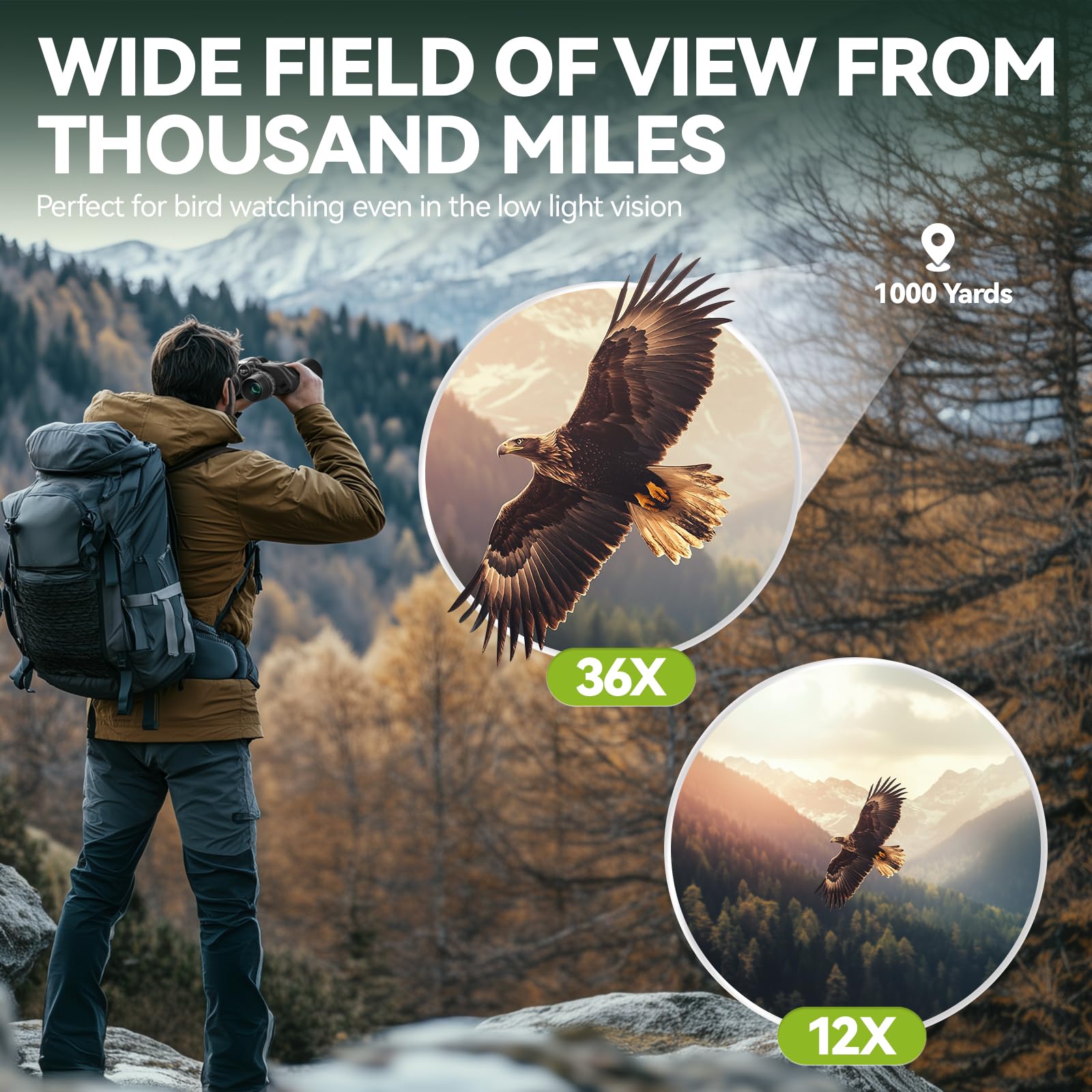 Wozel 12-36X50 High Powered Zoom Binoculars For Adults - Hd Professional Binoculars With Large Vision - Waterproof Binocular With Low Light For Bird Watching Travel Hunting Sports Cruise Outdoor