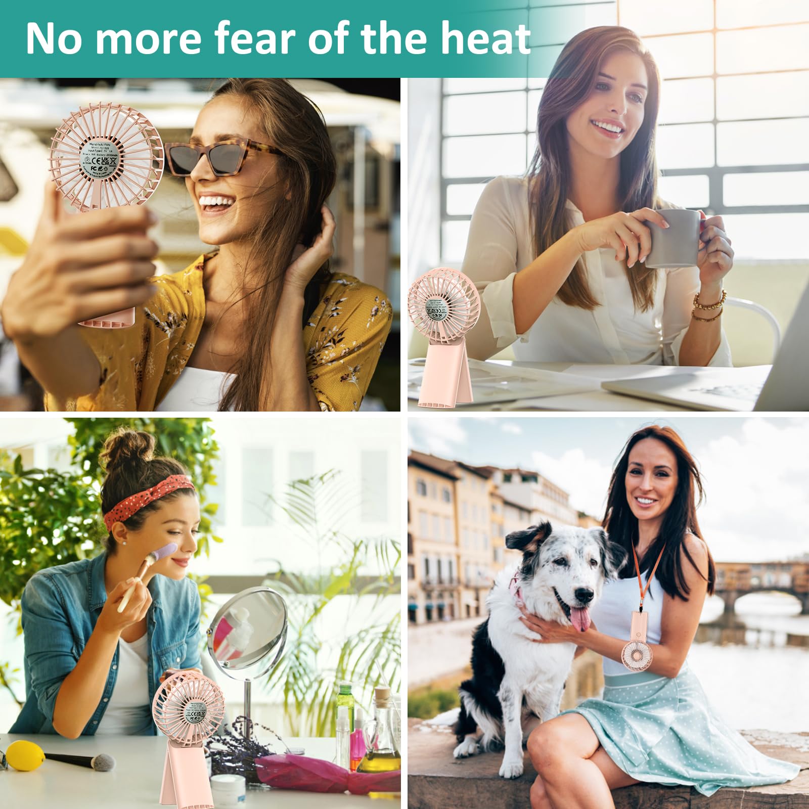 Portable Handheld Fan Pink,Rechargeable Small Personal Fan,15H Max Cooling Time,4 Speeds Battery