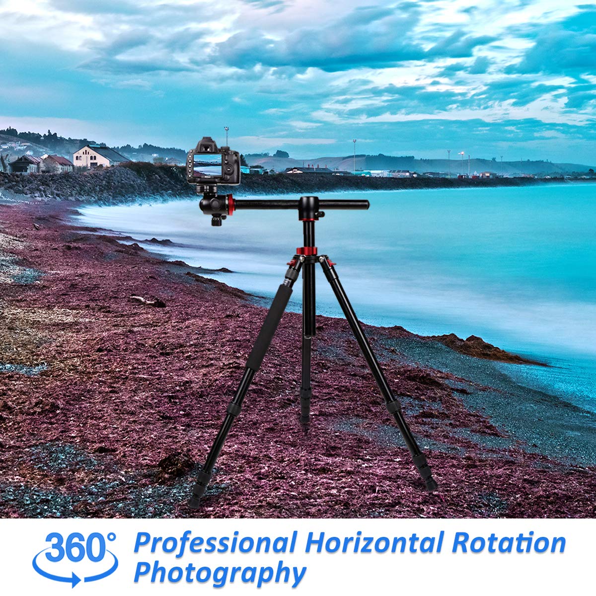 Yotilon Camera Tripod, 76’’Professional Horizontal Aluminum Alloy Tripod For Dslr With 360 Degree Ball Head Quick Release Plate, Bubble Fluid Level,Handle And Bag Travel For Canon Sony Dslr Cameras