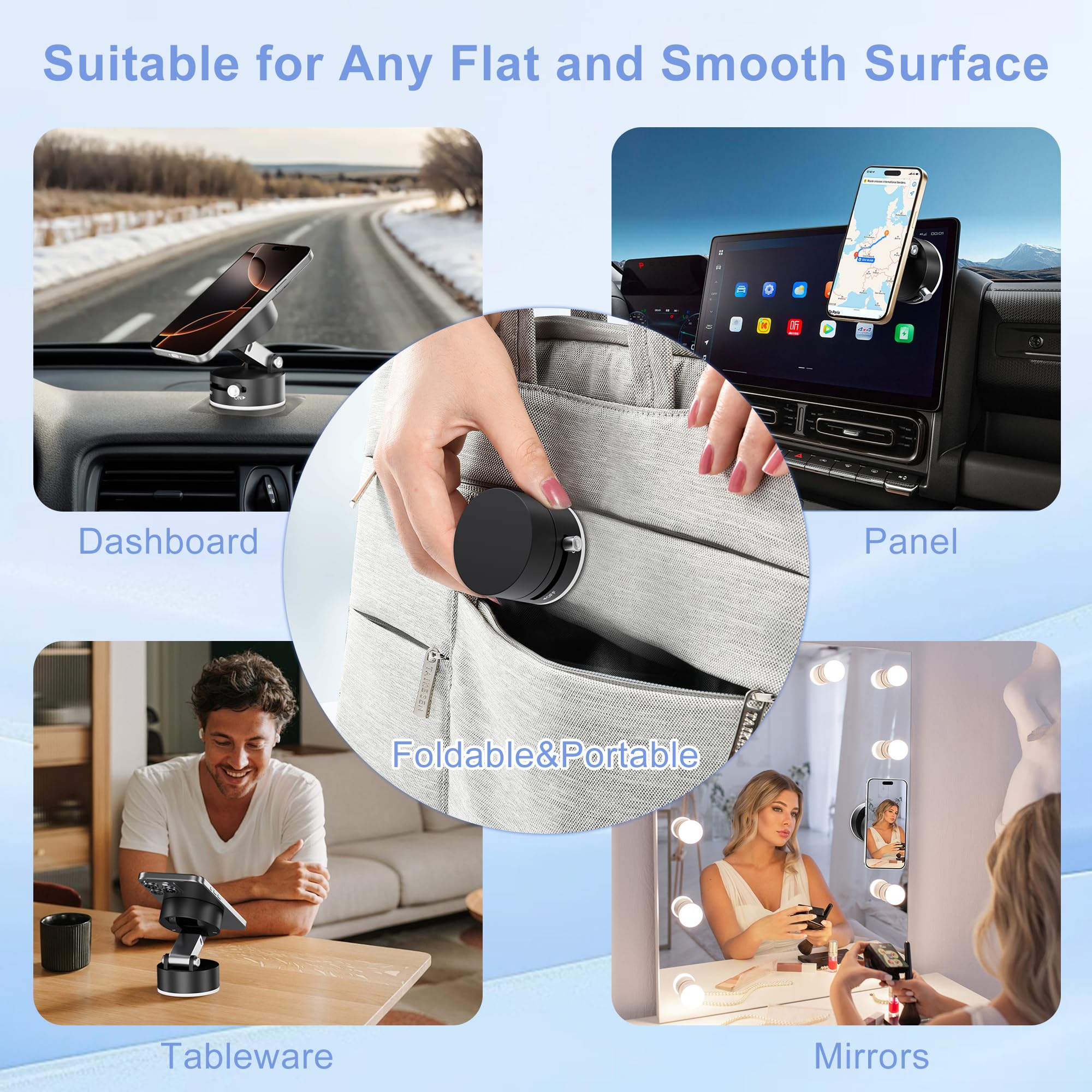 Get Magnetic Phone Holder For Car, 360° Position Suction Cup Phone Mount, Foldable Vacuum Magnetic Phone Stand For I-Phone 16/15/14/13/12 All Phones