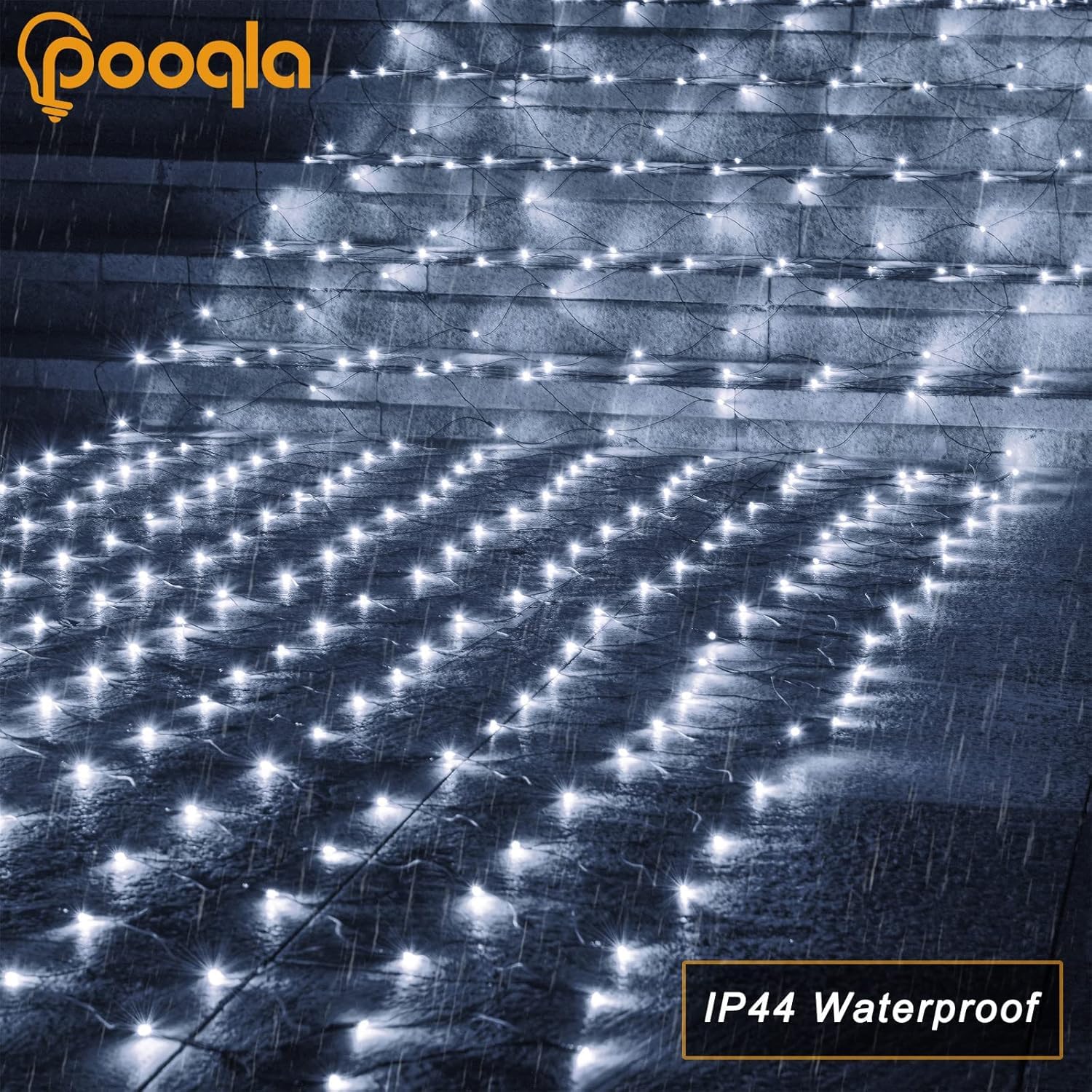 Pooqla White Net Outdoor Christmas Lights, 300 Led, 14.8X4.9 Ft Mesh For Bushes, 8 Modes Waterproof Twinkle String Connectable For Halloween Hedge Yard Garden Party Decor