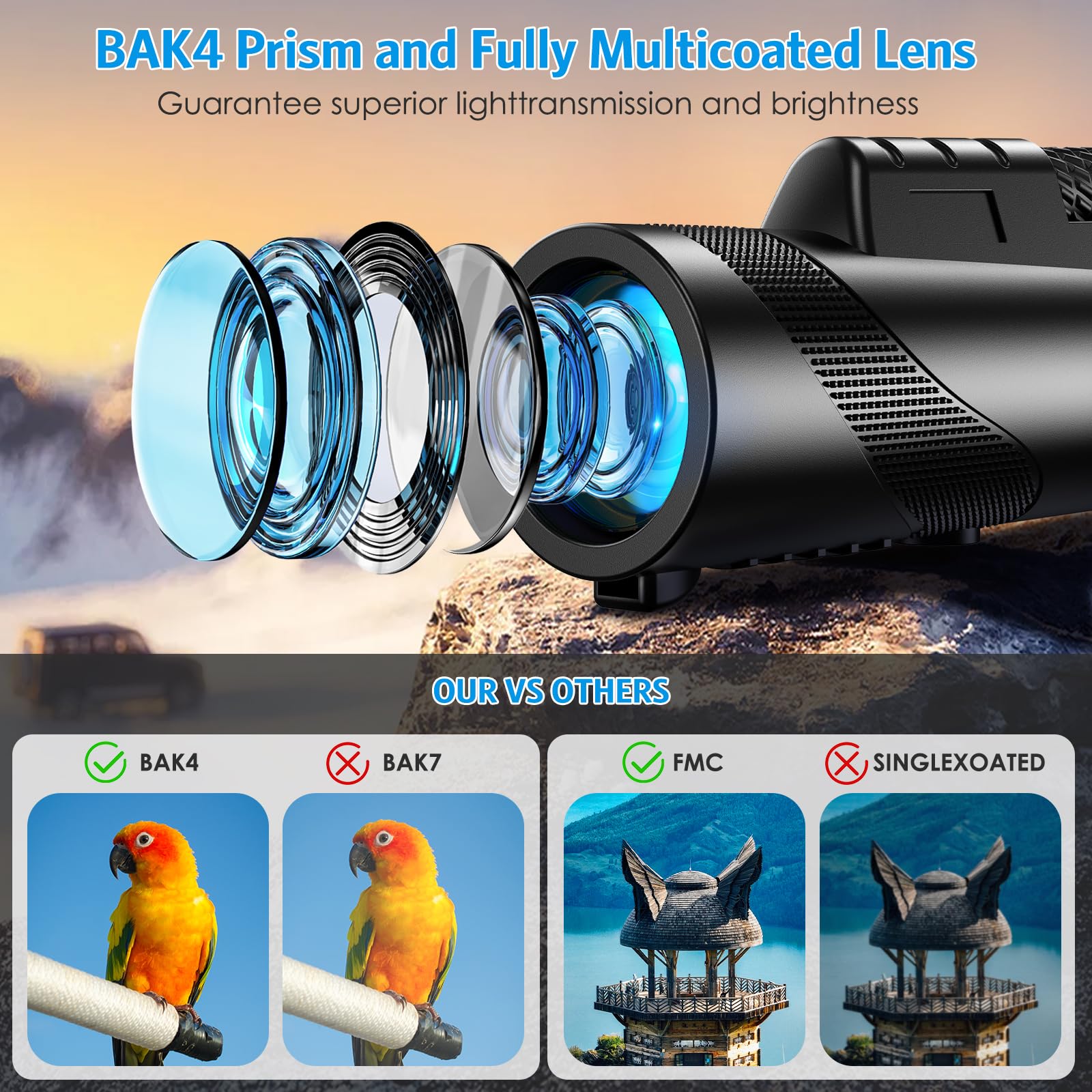 Criacr Monocular Telescope, 80X100 High Power Monocular Telescope For Stargazing, Monocular With Tripod And Smartphone Adapter, High Definition Monocular For Hiking Hunting