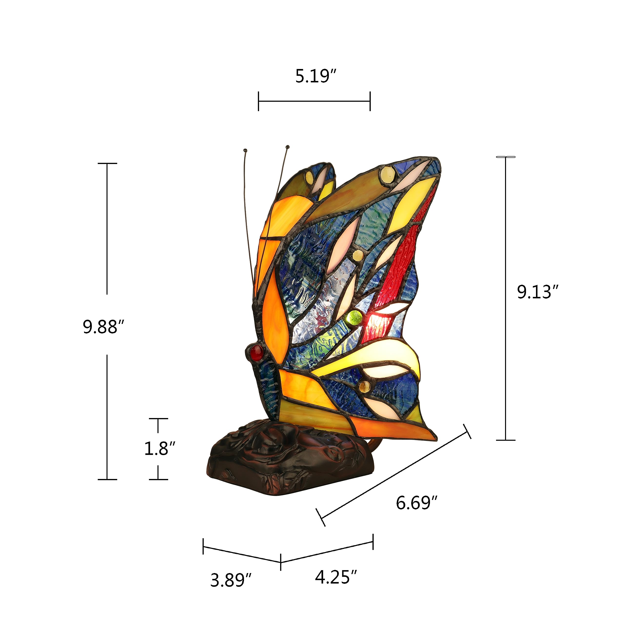 Rg Radiance Goods Radiance Goods Tiffany-Style 1 Light Antique Dark Bronze Finish Butterfly Accent Table Lamp 10" Tall