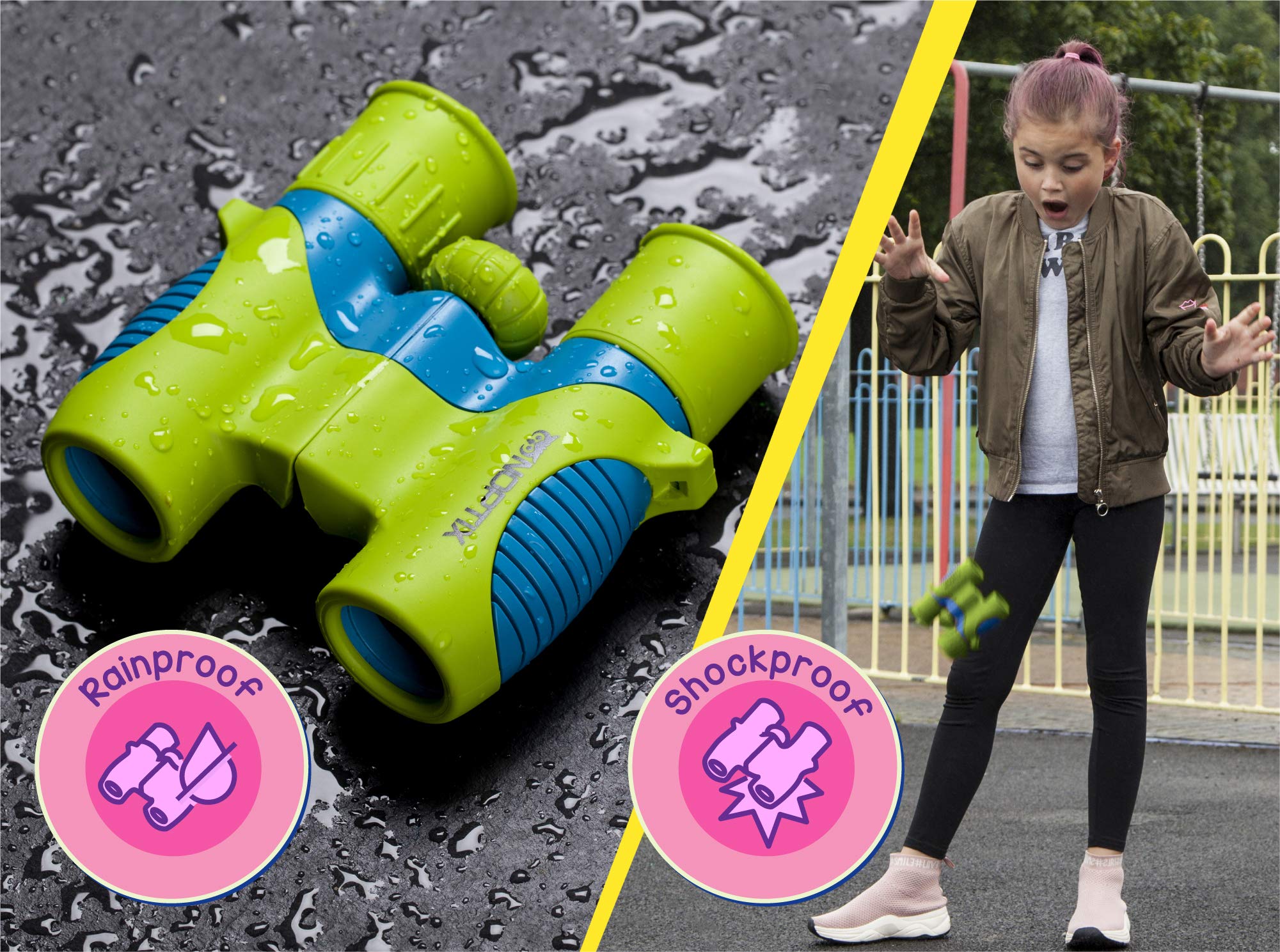 Noptix Binoculars For Kids, Girls Or Boys Real Kids Binoculars In Vibrant Green Blue - Includes Sticker Book With 40 Bird Species - Kids Toys Small Binoculars, Toddler Binoculars