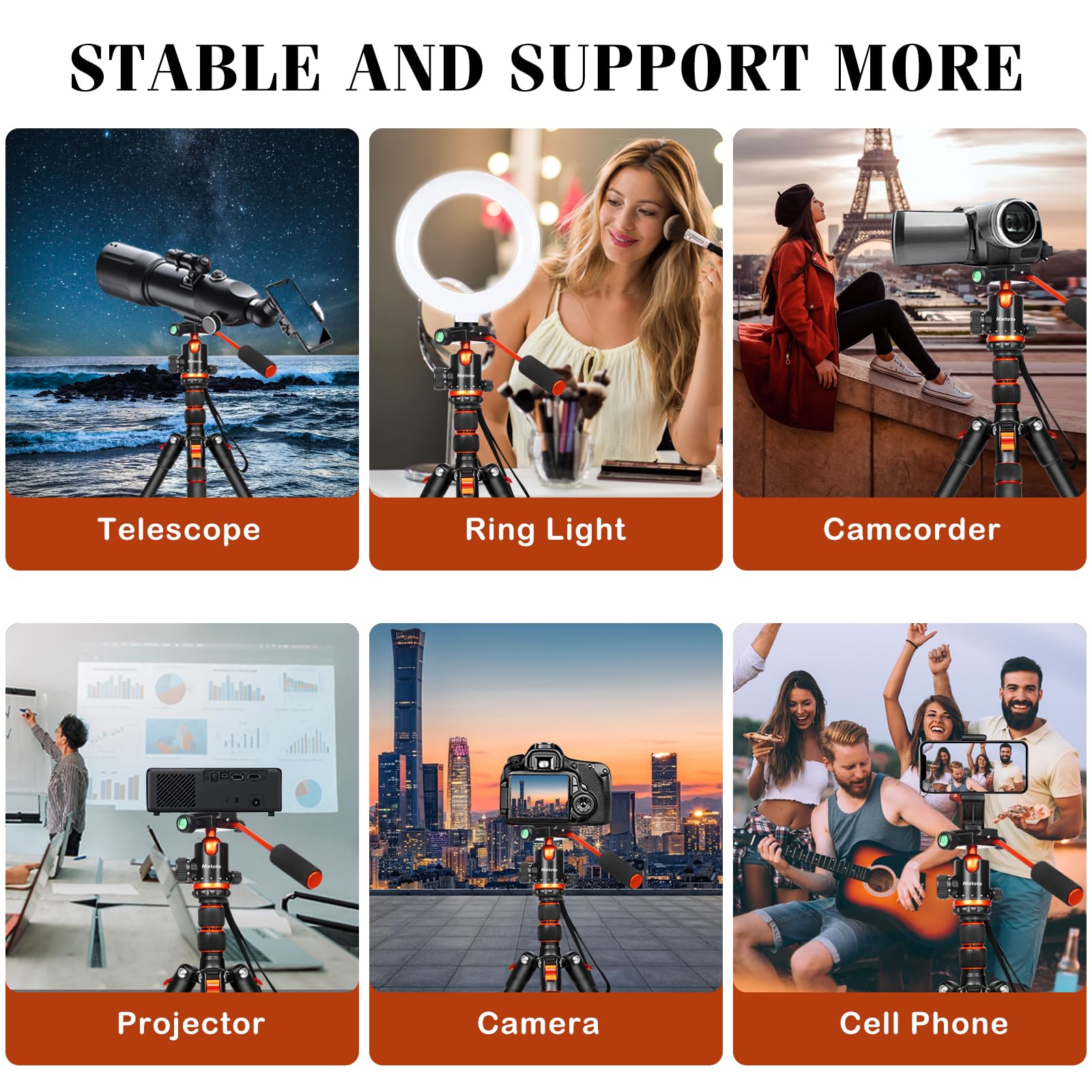 Nietoto 68" Tripod For Camera, 2 In1 Camera Tripods & Monopods With Removable Handle, Professional Cnc Ball Head Video Tripod, Heavy Duty Tripod For Dslr Camera Lasers Spotting Scope Binoculars Telescope