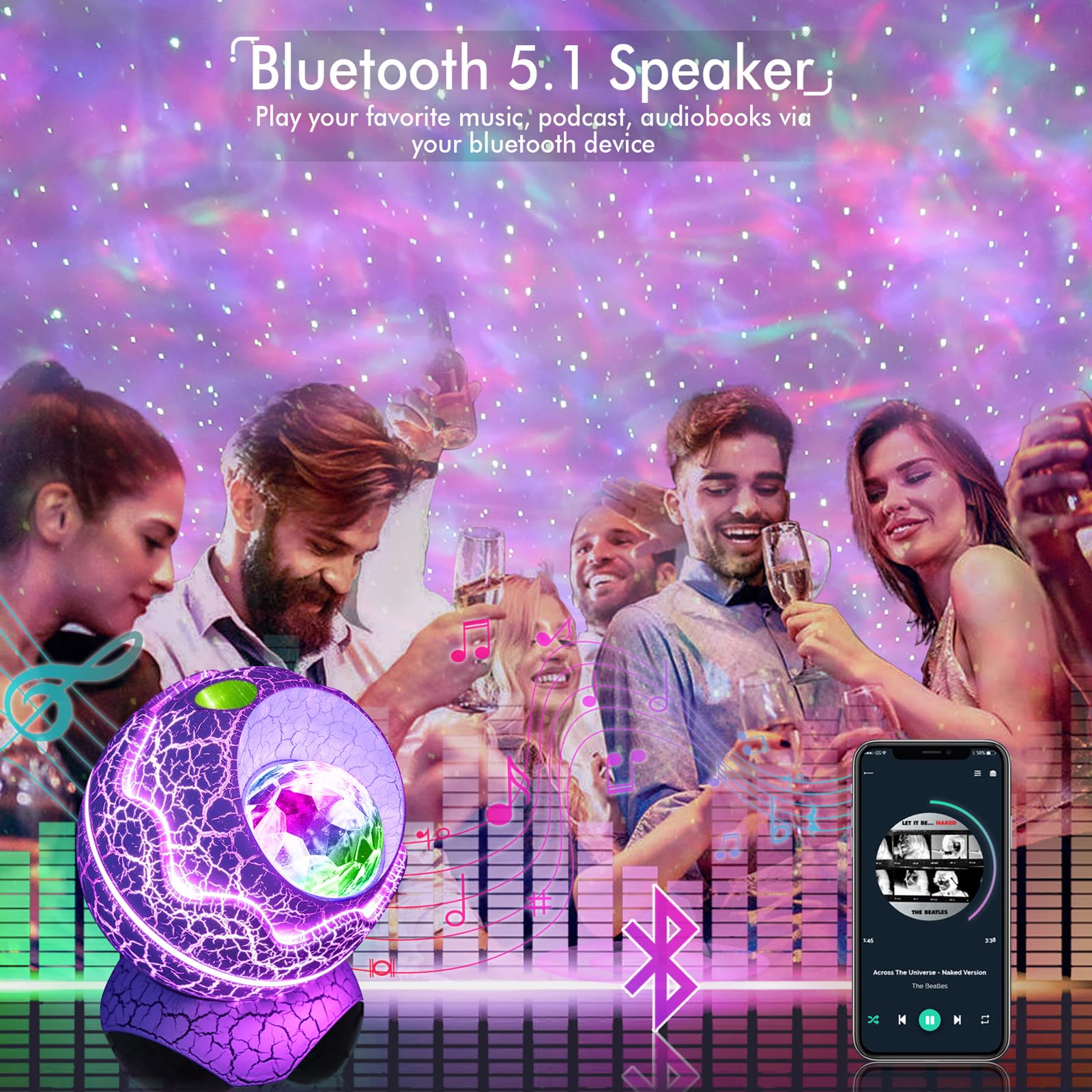 Rossetta Galaxy Projector, Star Projector For Bedroom, Night Lights For Kids Room With White Noise, Bluetooth Speaker, Timer And Remote, Room Decor,  For Girls, Boys, Adults, Christmas, Birthday