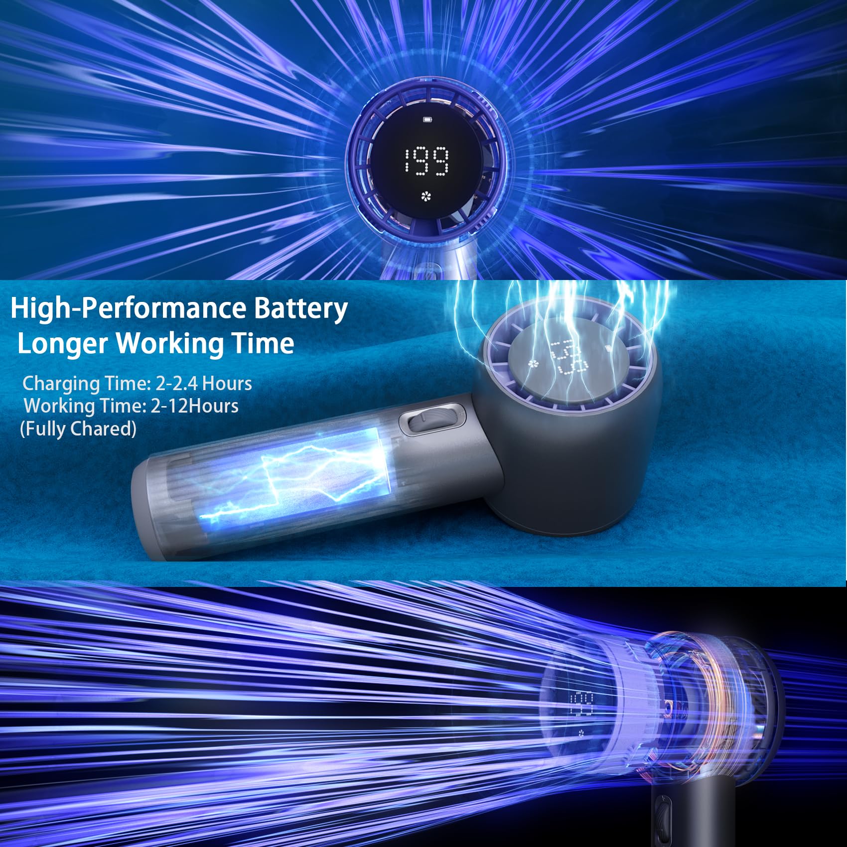 Personal Fan,Turbo Fan, Quickly Cooling Down, 199 Speeds Adjustable Usb-C Rechargeable Fan Battery