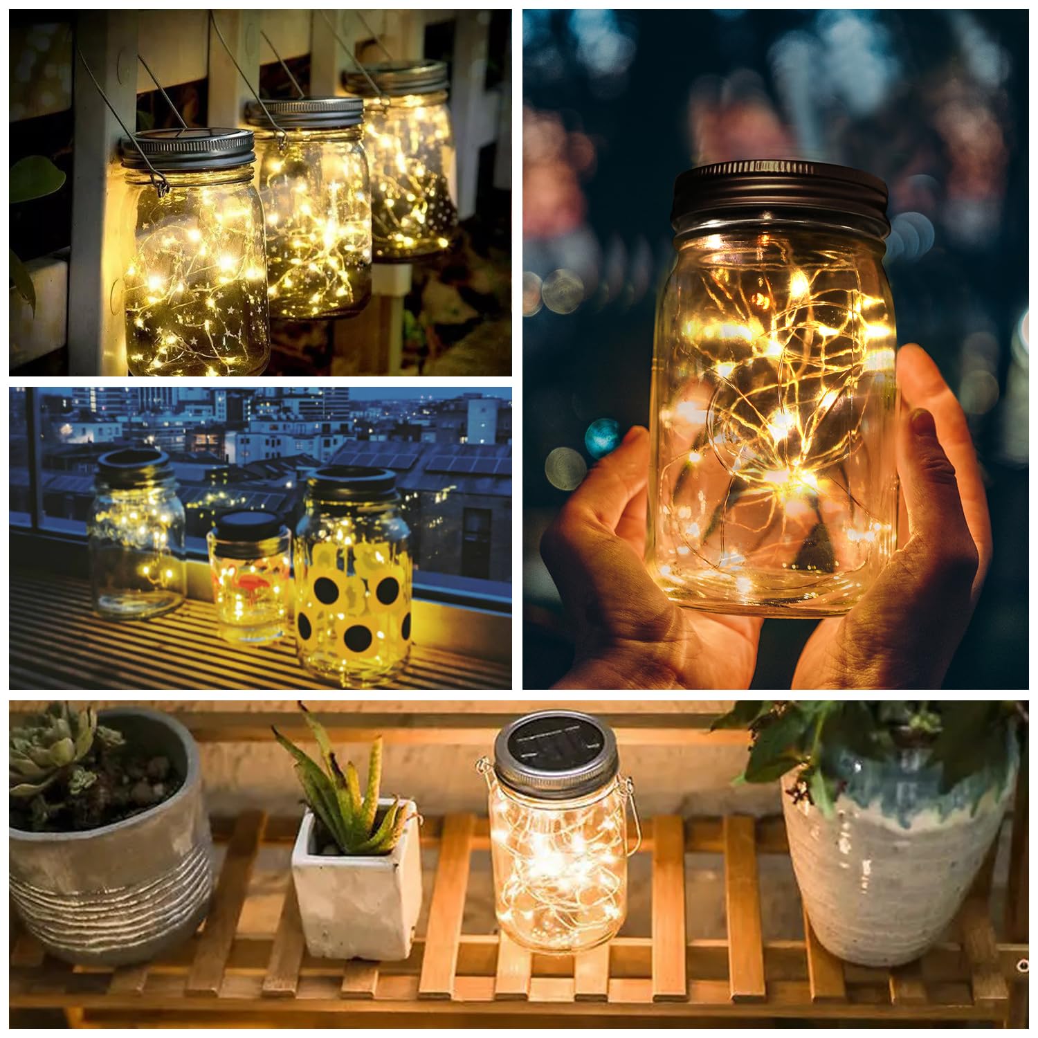 Urvoix Solar Mason Jar Lights - 8 Pack 30 Led Waterproof Jar Lids String Lights With 8 Handle (Jars Not Included), Perfect For Outdoor Garden Backyard Decorations