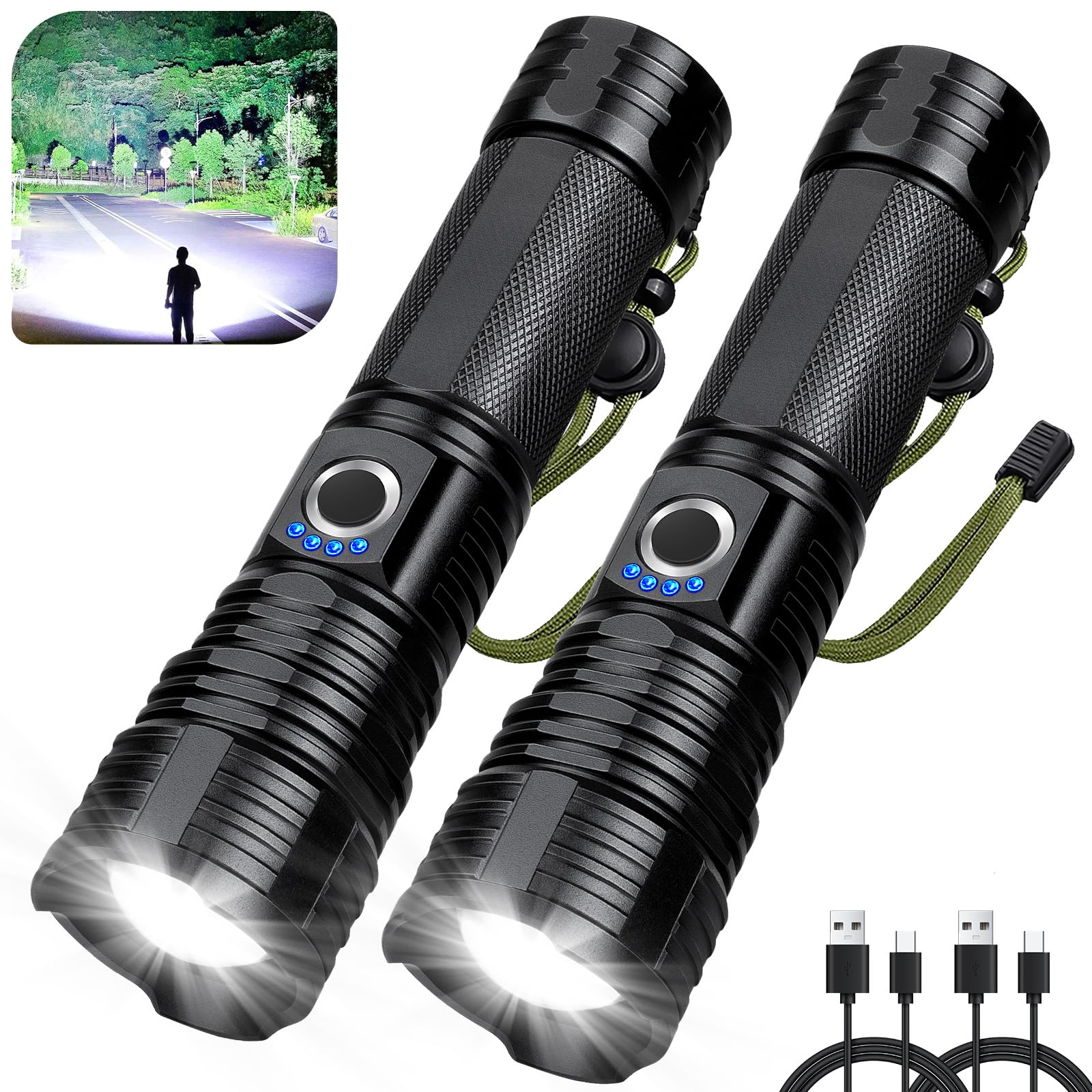 Gdplus Rechargeable Flashlights High Lumens, 2Pack 990,000 Lumen Super Bright Led Flashlight With 5 Modes & Waterproof, Usb Fast Charging Handheld High Powered Flash Light For Home, Camping, Emerge∩Cies